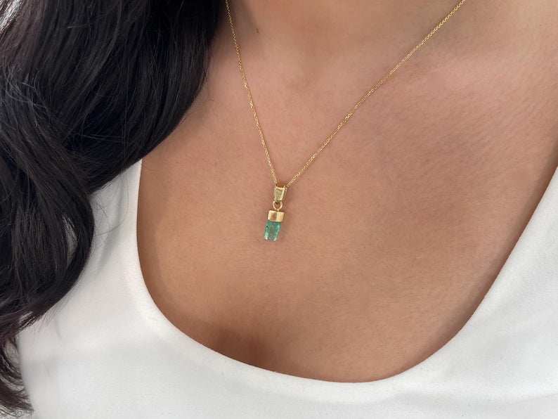 3.11ct 18K Yellow Gold Colombian Green Rough Emerald Terminated Pendant - JR Colombian Emeralds