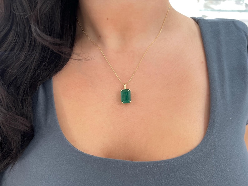 Special Custom Listing For Mark - 6.09ct 14K Large Deep Forest Green Emerald Solitaire Regal Floral Prong Basket Necklace - JR Colombian Emeralds