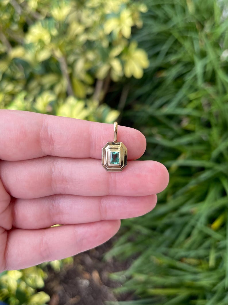 0.70ct 14K Natural Emerald Cut Emerald Solitaire Slider Pendant Necklace - JR Colombian Emeralds