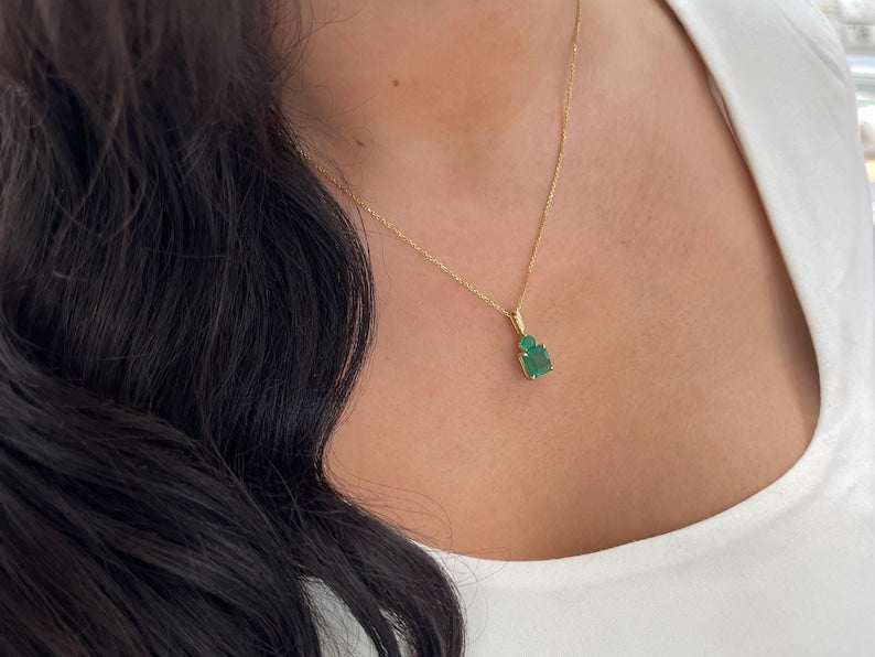 4.46tcw Zambian Emerald Toi et Moi Necklace 14K Gold Asscher & Round Pendant - JR Colombian Emeralds