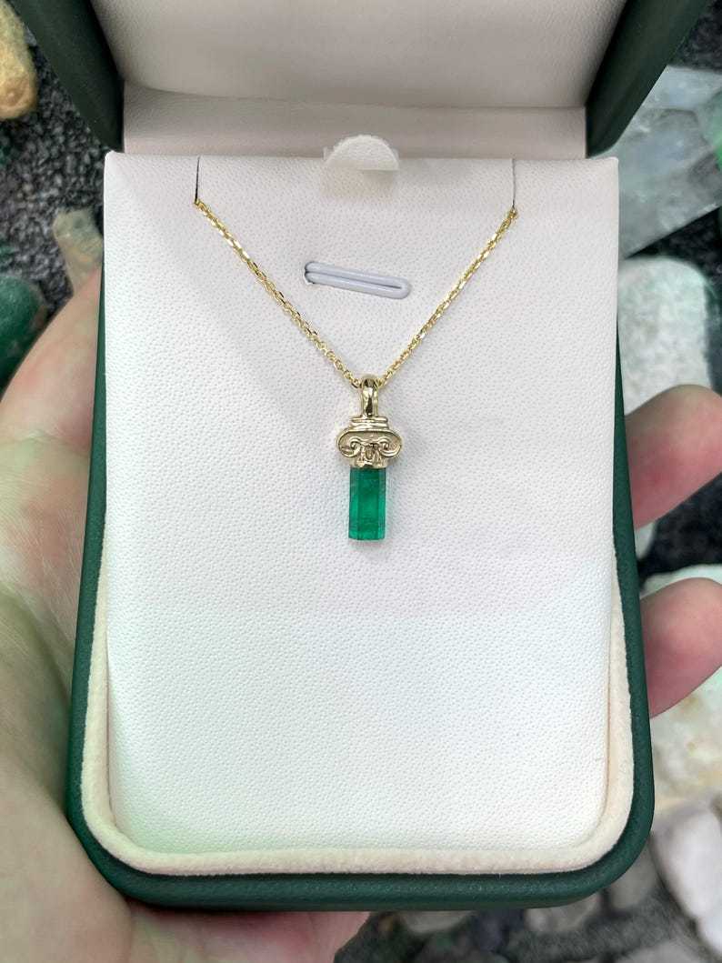 1.06 Carat Raw Colombian Emerald Pendant in 14K Yellow Gold
