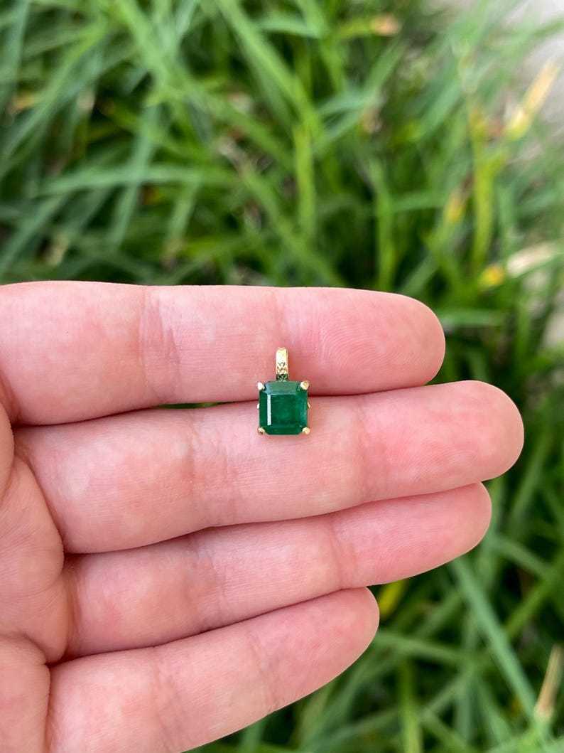 2.0ct 14K Deep Dark Green Emerald Cut Emerald Pendant Prong Set Necklace - JR Colombian Emeralds