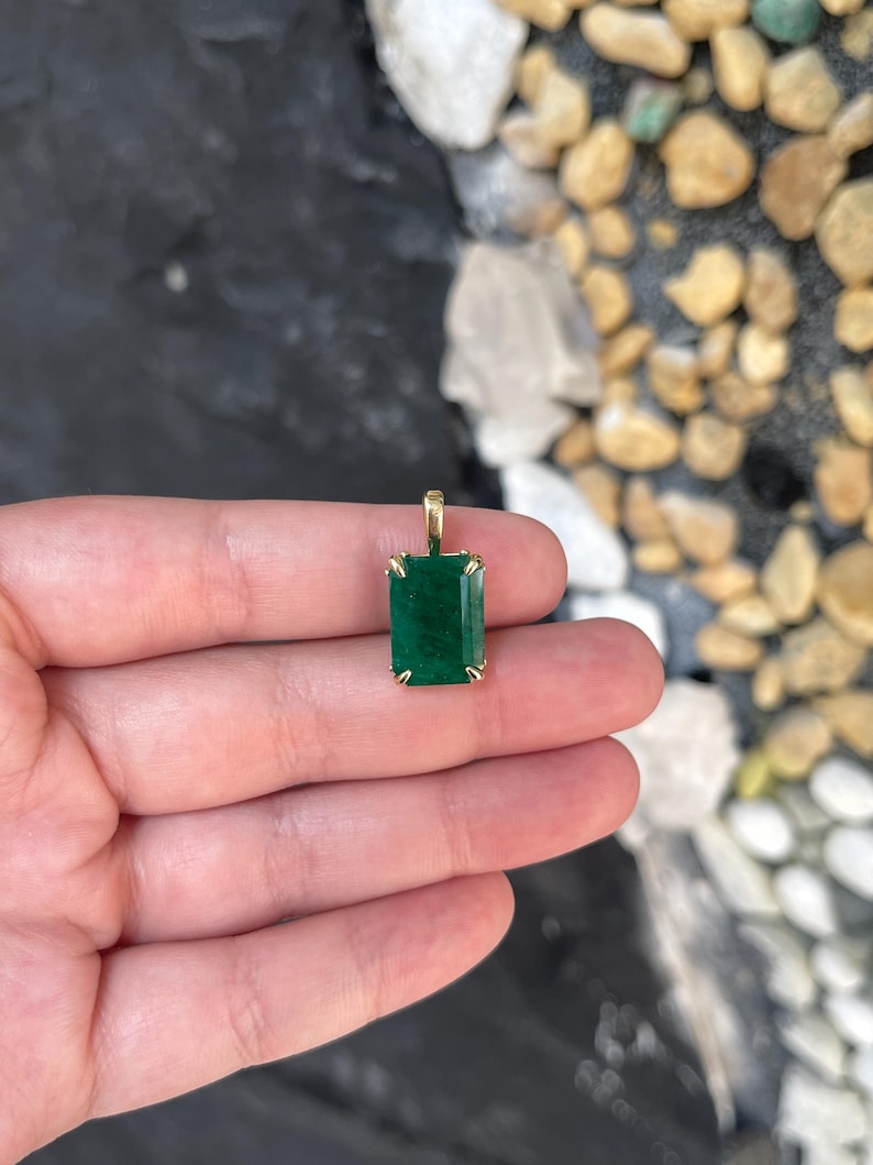 Special Custom Listing For Mark - 6.09ct 14K Large Deep Forest Green Emerald Solitaire Regal Floral Prong Basket Necklace - JR Colombian Emeralds