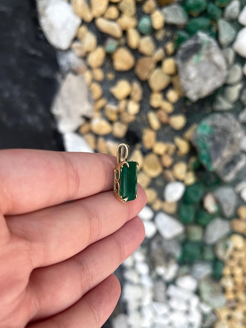 Special Custom Listing For Mark - 6.09ct 14K Large Deep Forest Green Emerald Solitaire Regal Floral Prong Basket Necklace - JR Colombian Emeralds