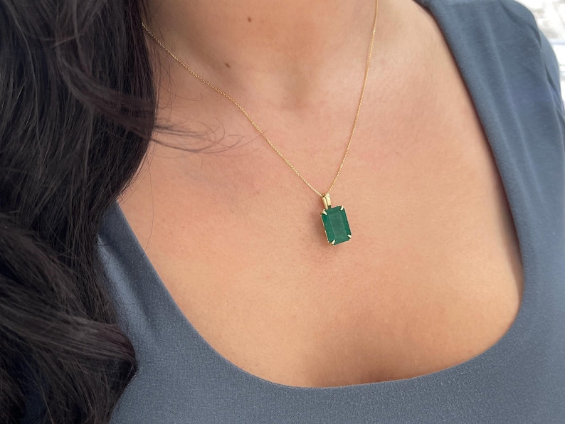 Special Custom Listing For Mark - 6.09ct 14K Large Deep Forest Green Emerald Solitaire Regal Floral Prong Basket Necklace - JR Colombian Emeralds
