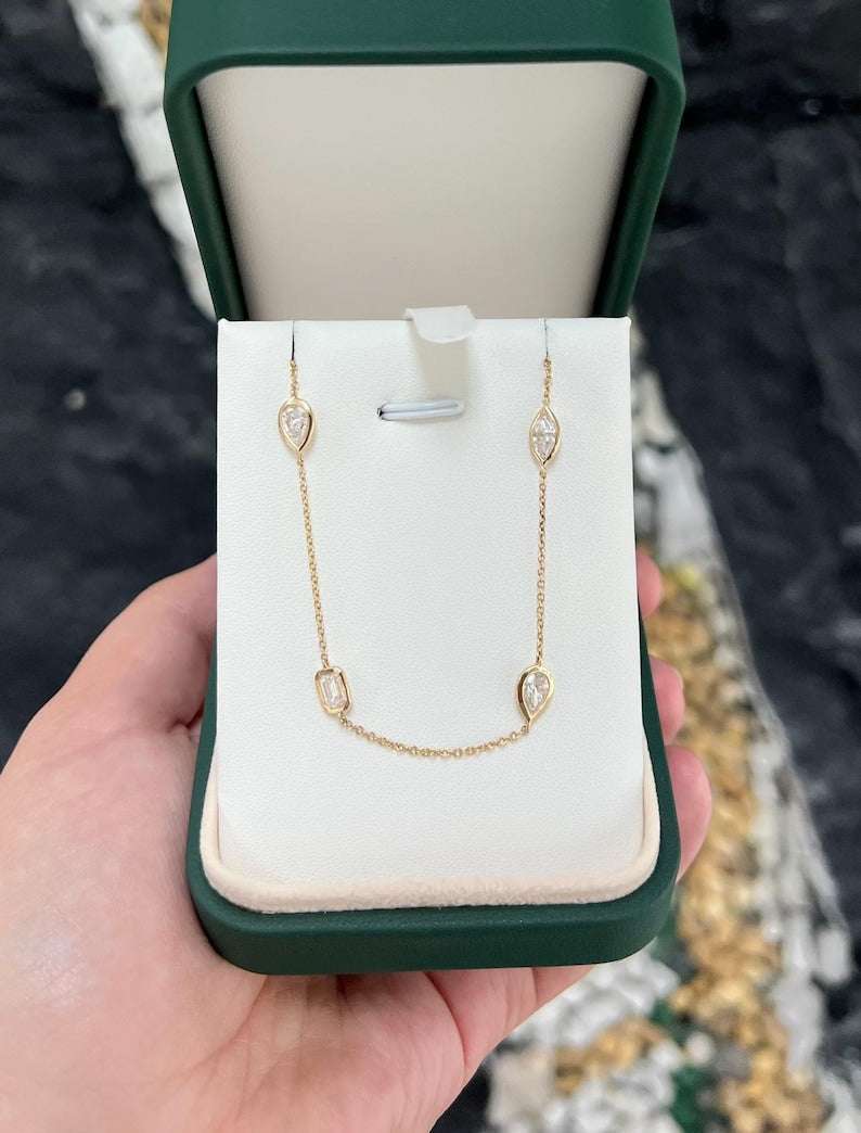 Elegant 4.39tcw 14K Diamond Necklace featuring Oval, Marquise, Pear, and Emerald Cuts