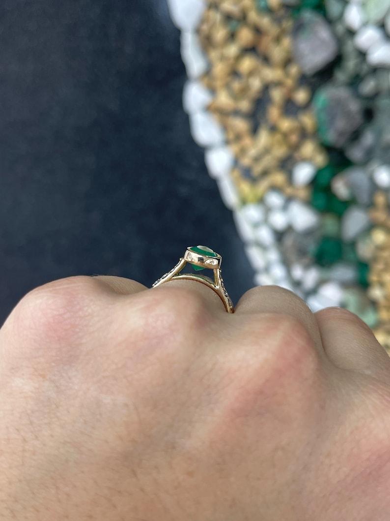 2.21tcw Pear Cut Emerald Diamond Bezel Engagement Ring 14K Yellow Gold