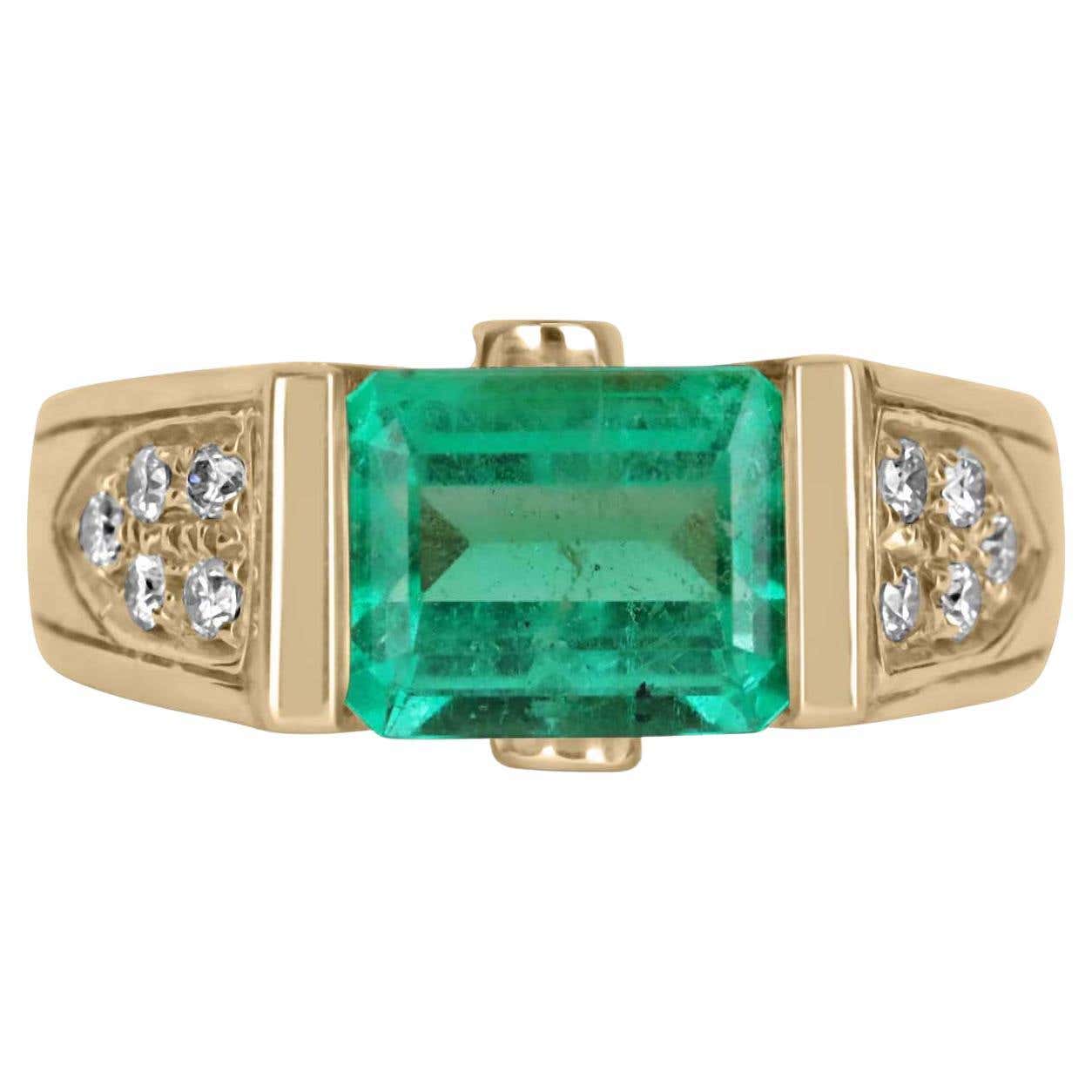 Natural 2.60ct Colombian emerald engagement ring with east-west emerald cut three stones in 14K gold by JR Colombian Emeralds