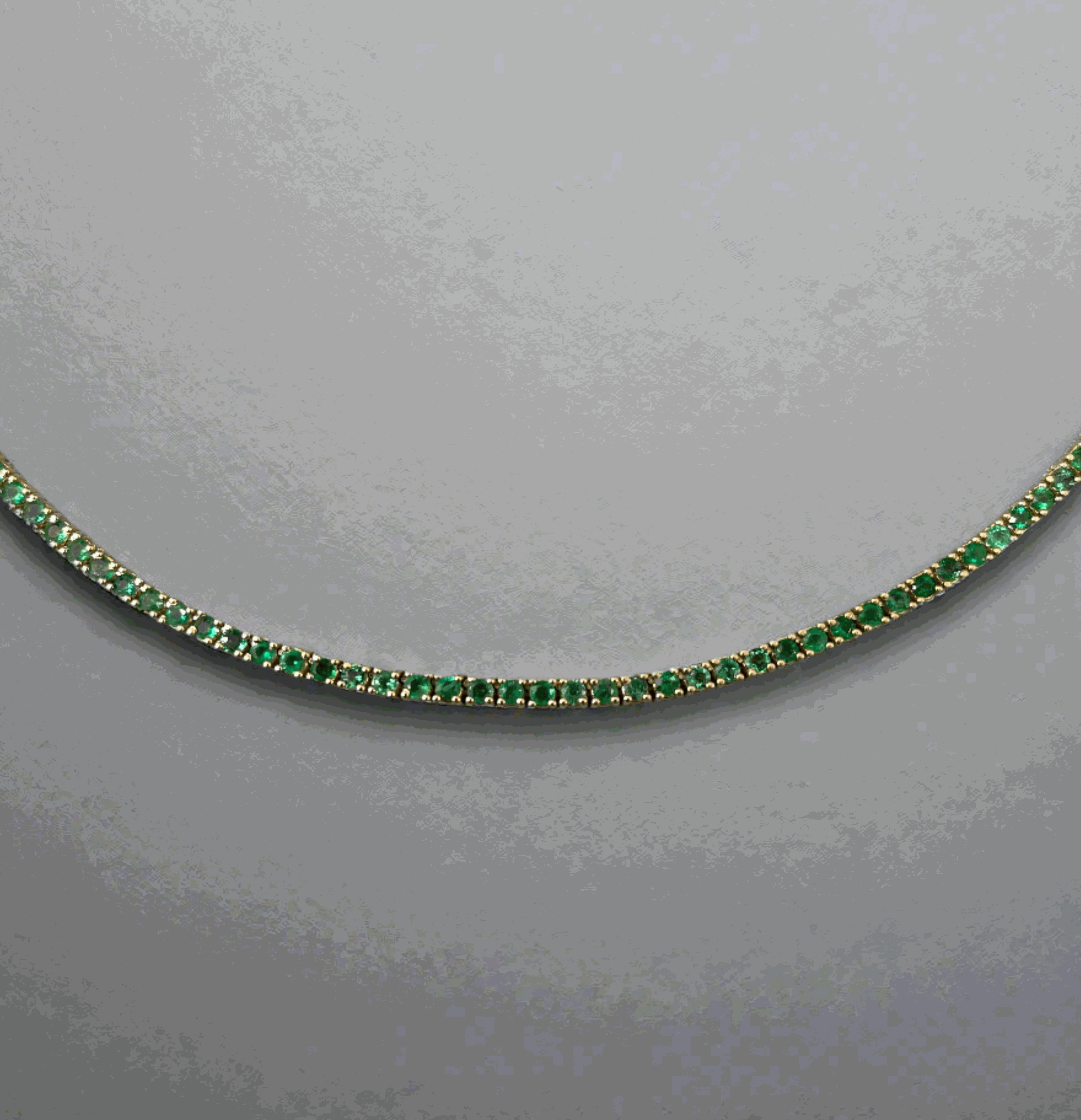 Natural emerald round cut tennis necklace by JR Colombian Emeralds, 20-22 inches, 9.84tcw, 14K gold jewelry.