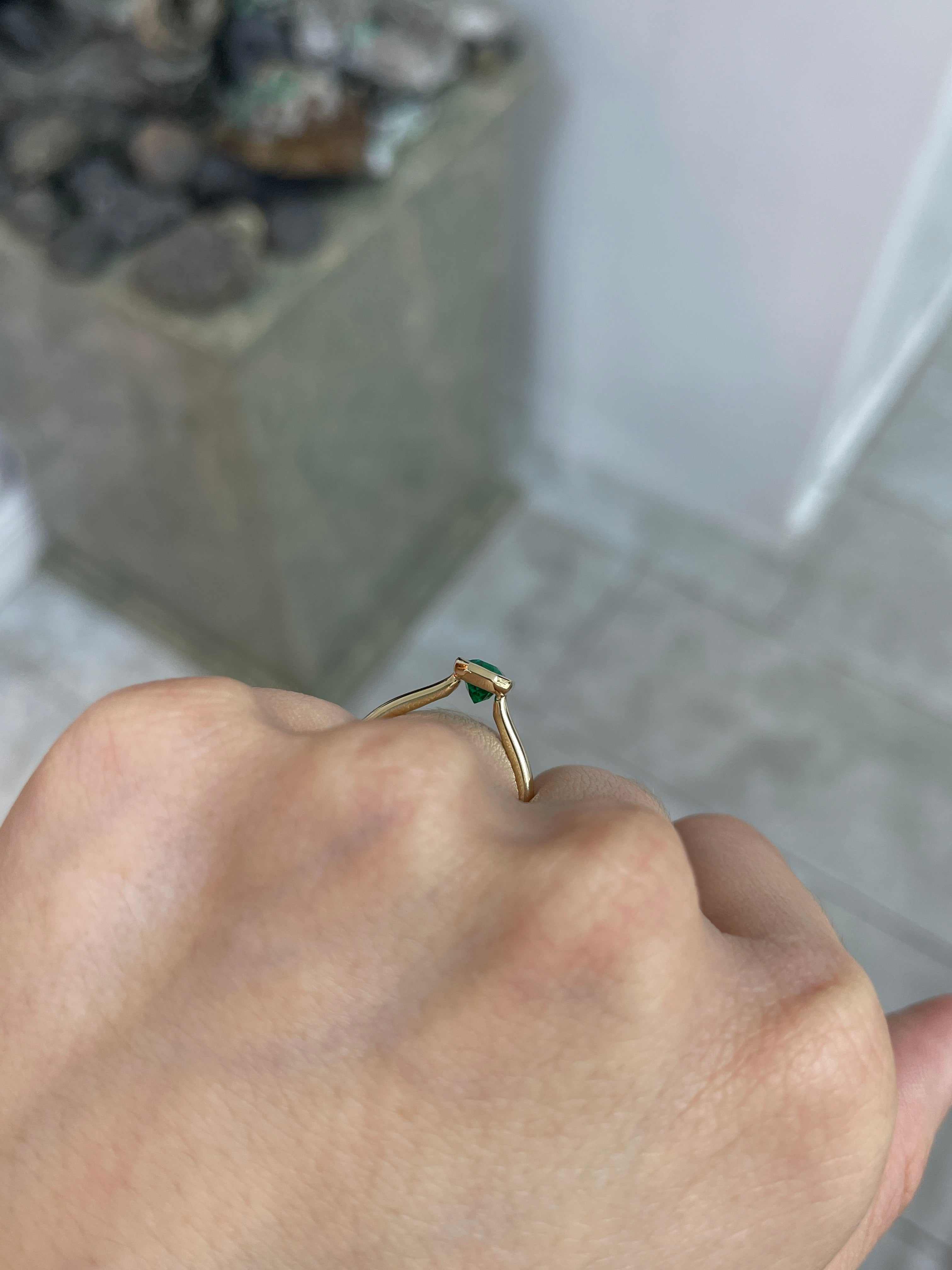 1.08cts AAA+ Bezel Set Muzo Colombian Emerald-Emerald Cut Solitaire Ring 18K - JR Colombian Emeralds