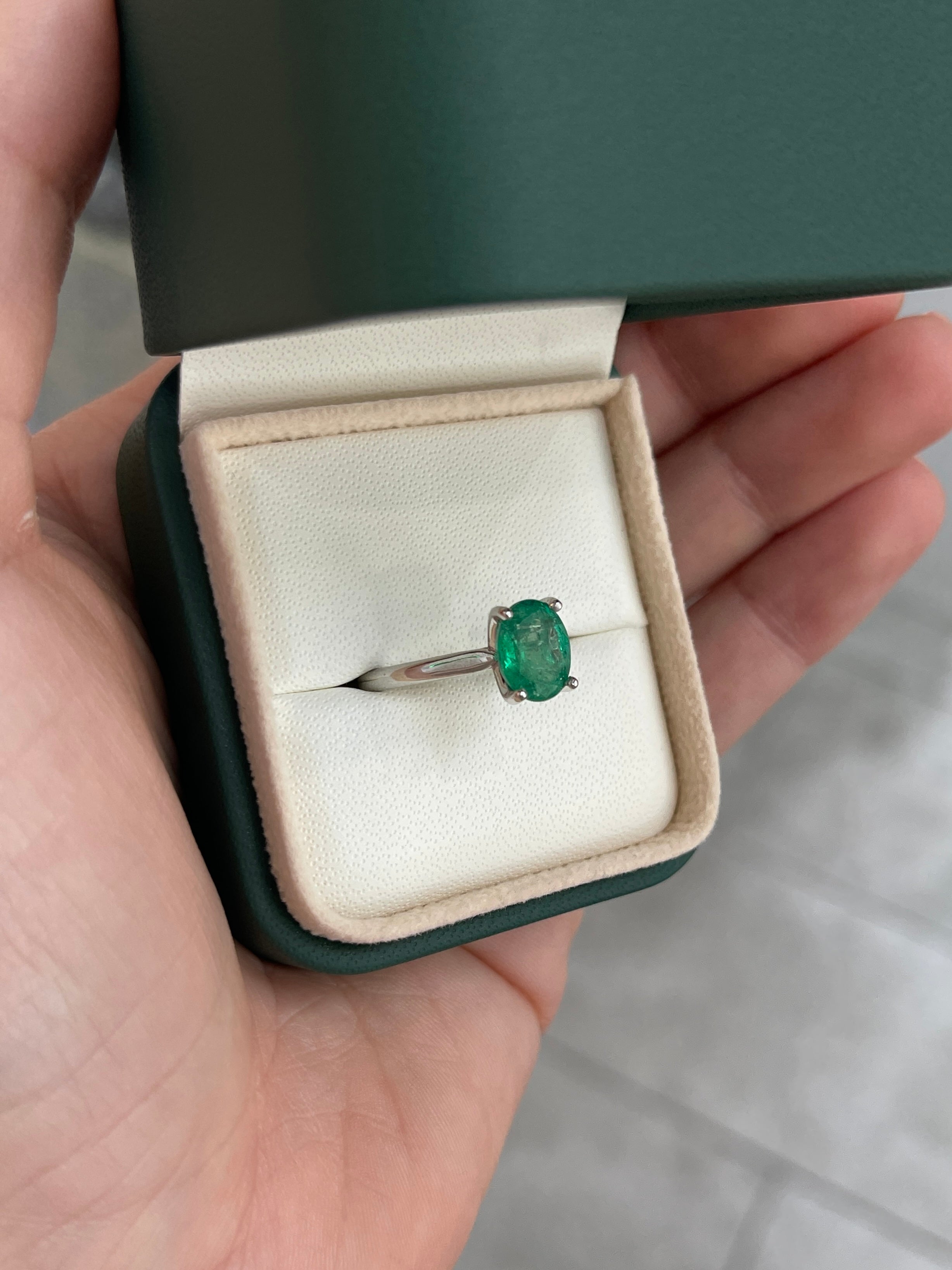 2.05ct 18K Natural Oval Cut Emerald Solitaire Gold Ring - JR Colombian Emeralds