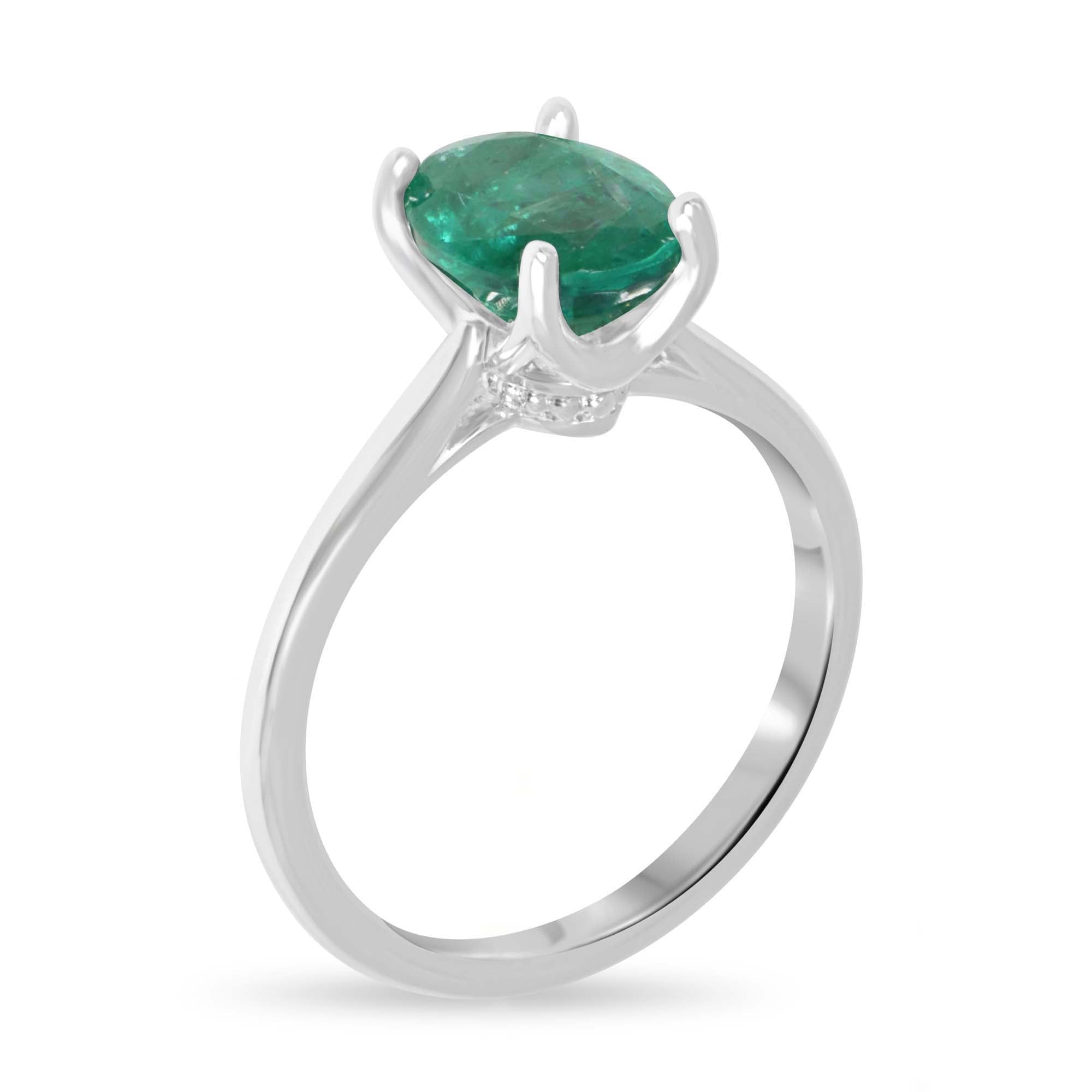 2.05ct 18K Natural Oval Cut Emerald Solitaire Gold Ring - JR Colombian Emeralds