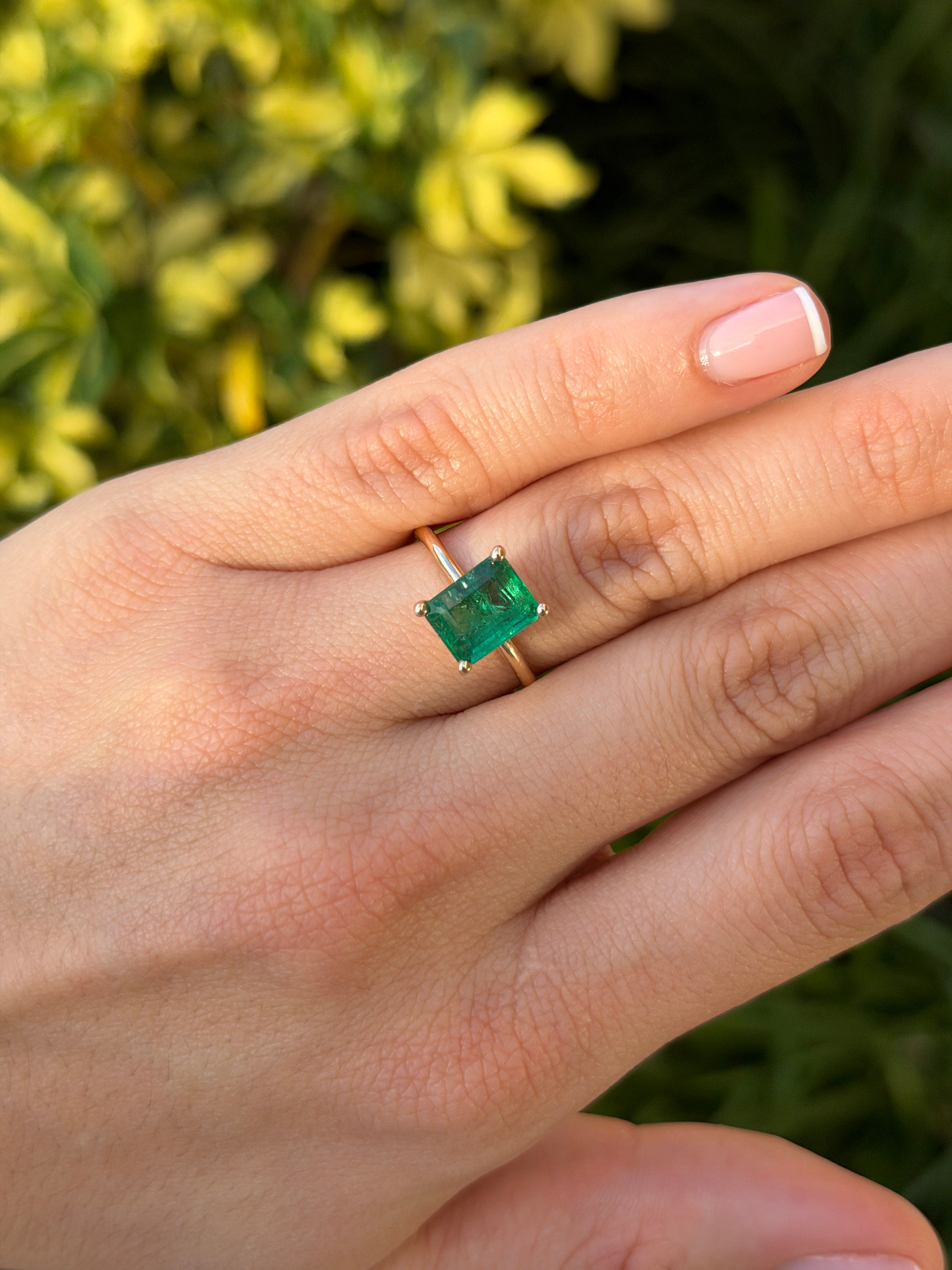 Natural 2.32 carat emerald solitaire ring with four prongs in 14K gold by JR Colombian Emeralds