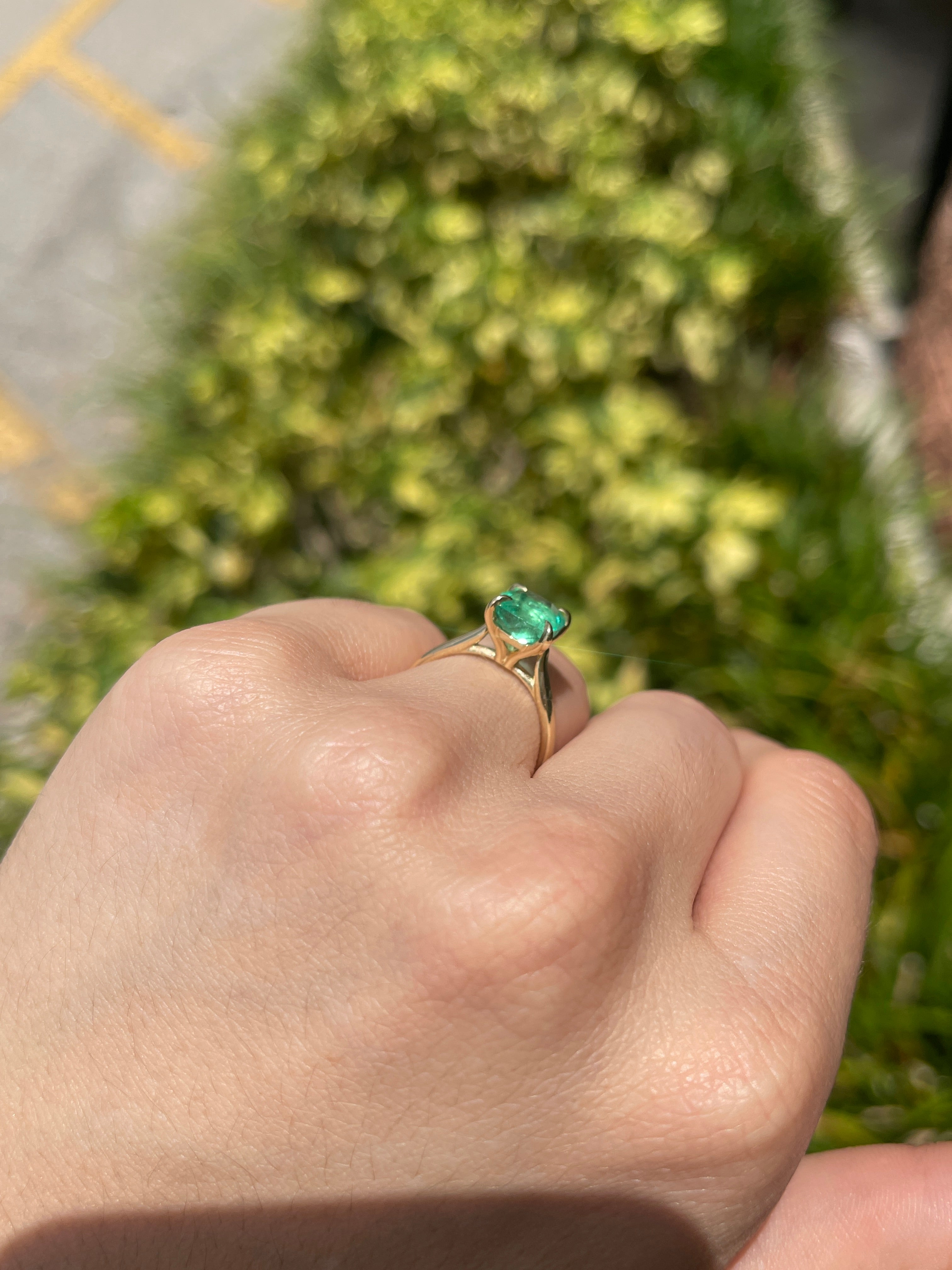 2.75ct 14K Electric Green Cushion Cut Colombian Emerald Cathedral Setting Solitaire Ring - JR Colombian Emeralds