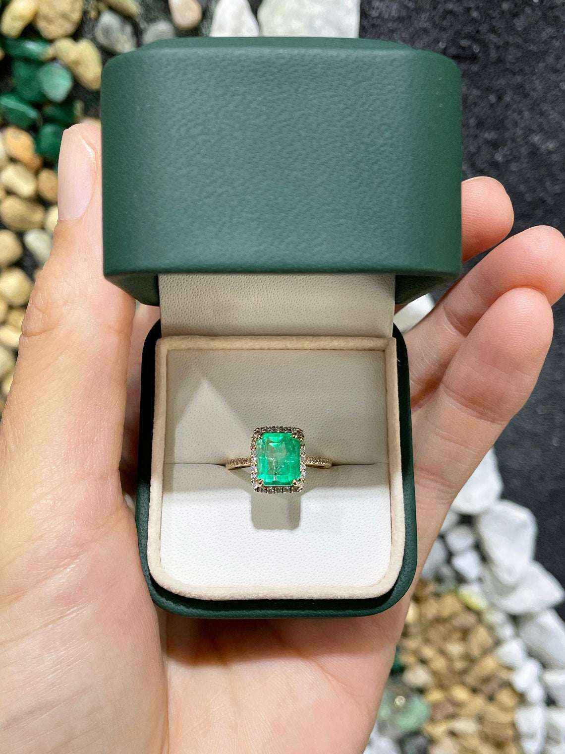 2.80tcw Natural Emerald & Diamond Halo Engagement Ring 14K Yellow Gold - JR Colombian Emeralds