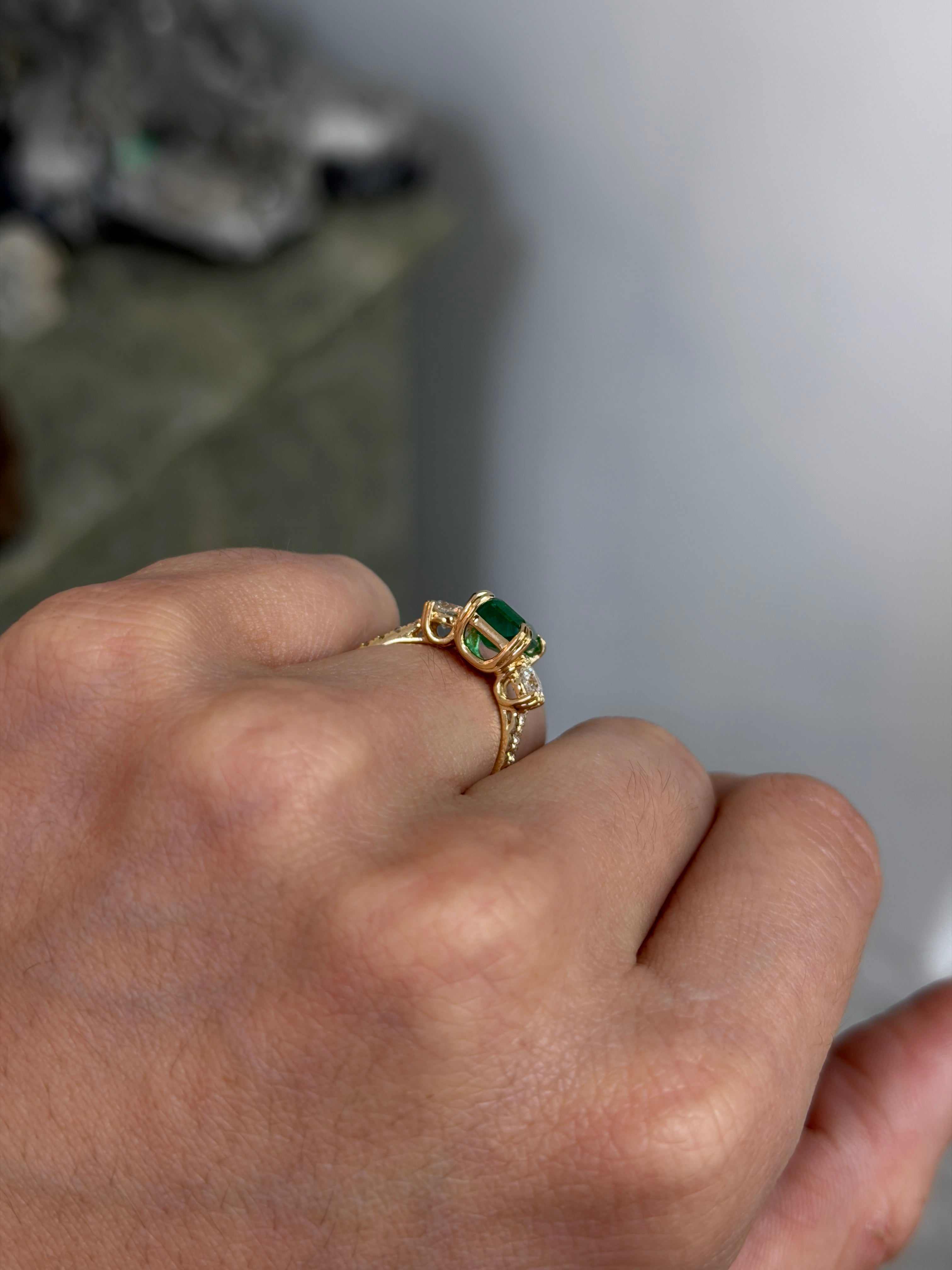 3.16tcw Classic Emerald Cut & Lab Diamond Three Stone with Accents 14K - JR Colombian Emeralds