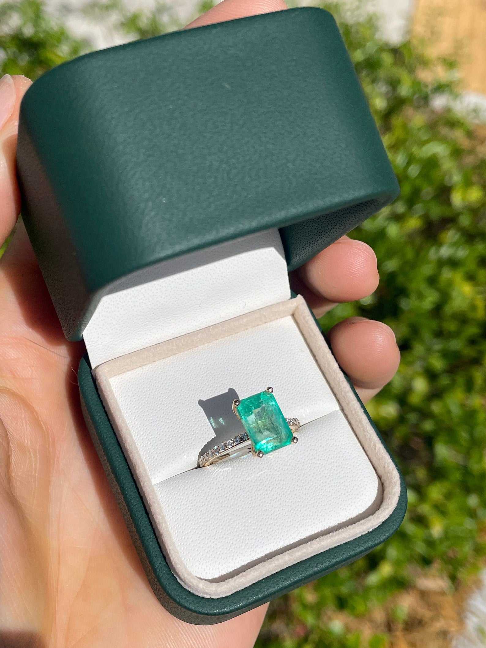 4.15tcw Emerald Cut Colombian Emerald & Diamond Solitaire With Accents