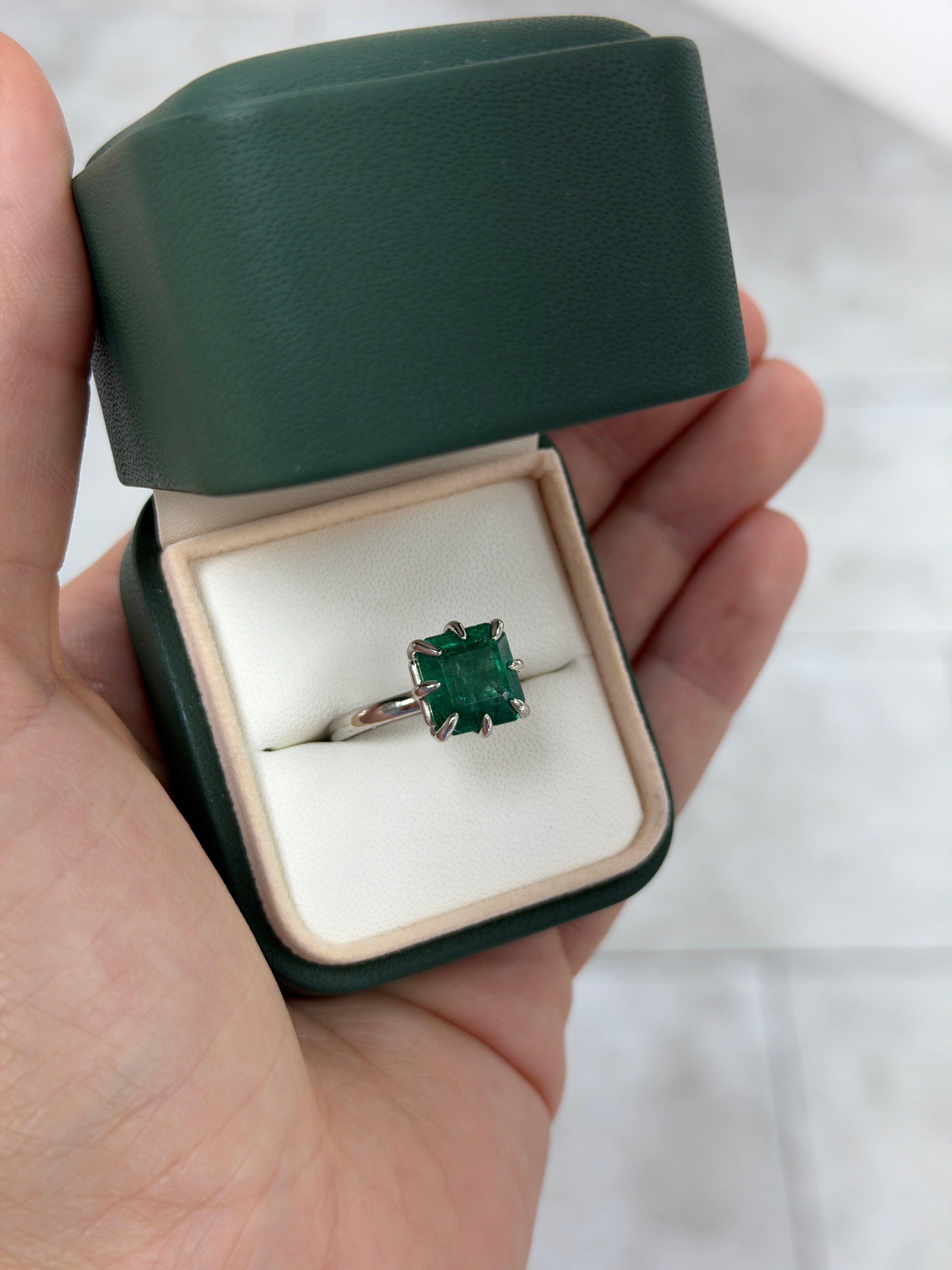 14K white gold ring featuring a 5.84 carat multi-prong Asscher cut solitaire diamond from JR Colombian Emeralds.