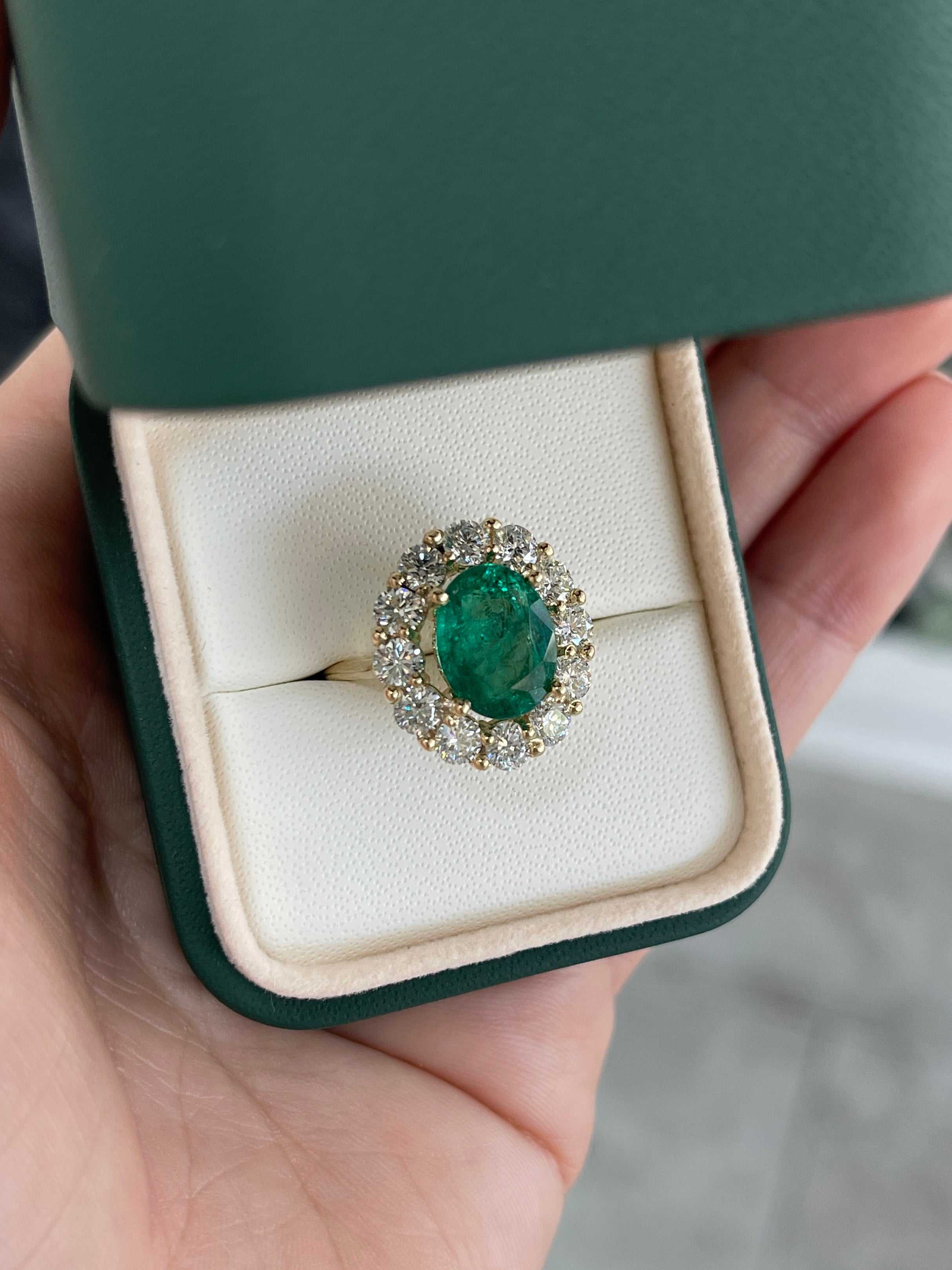 5.90tcw 14K Natural Oval Cut Emerald & LAB Jumbo Diamond Halo Right Ha