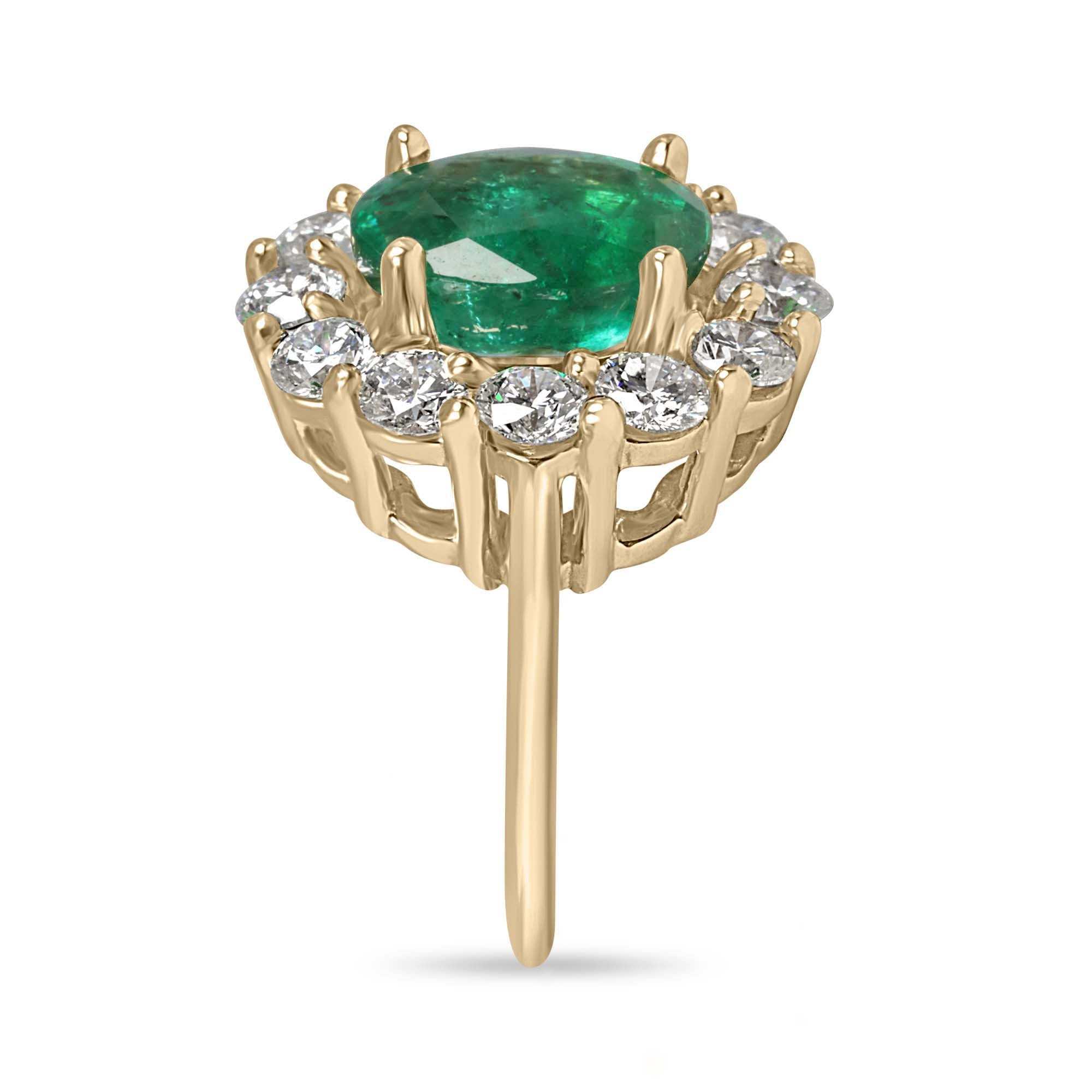 5.90tcw 14K Natural Oval Cut Emerald & LAB Jumbo Diamond Halo Right Ha