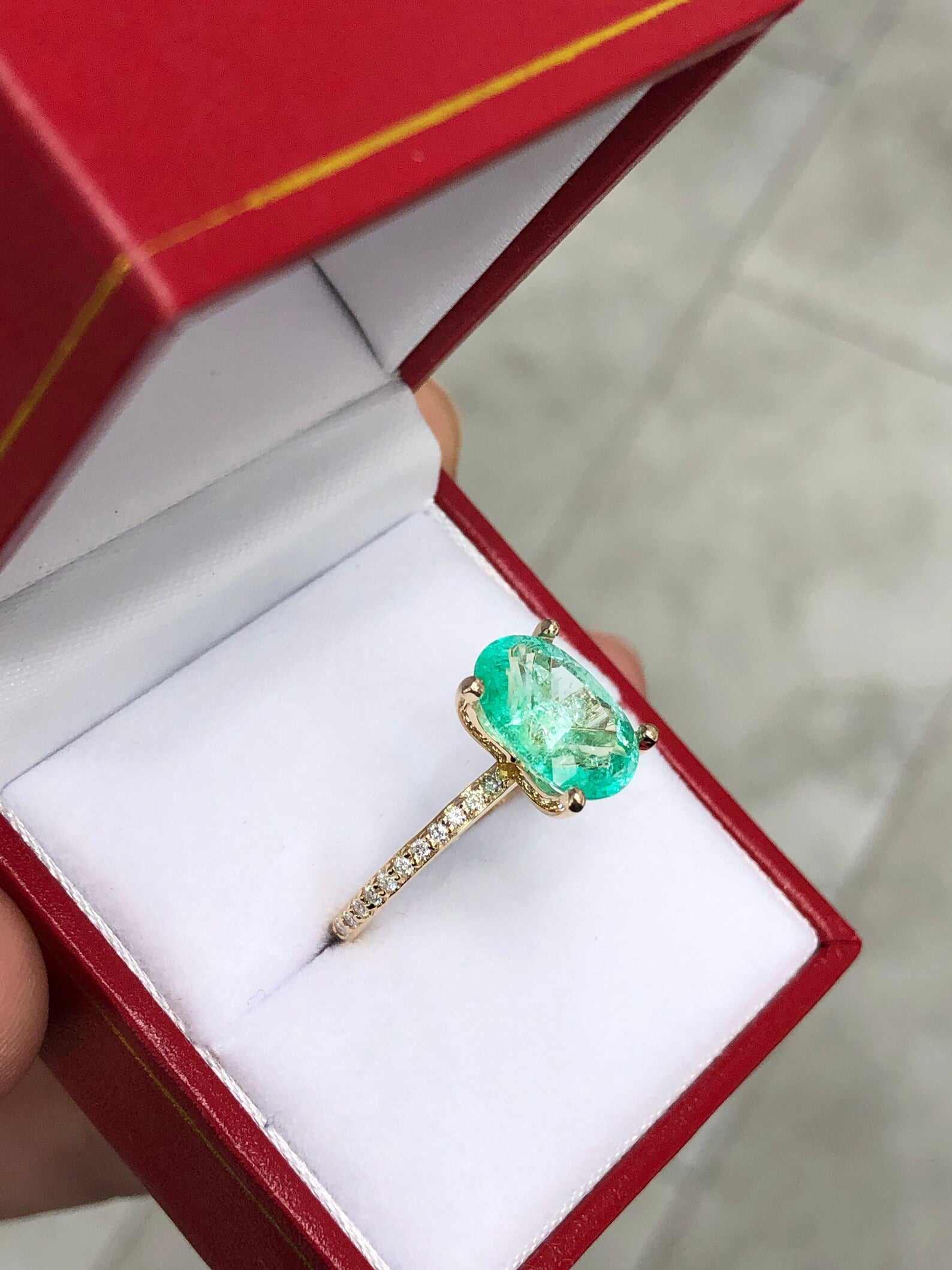 3.10tcw Classic Chic Oval Emerald & Diamond Accent Shank Engagement Ring 14K