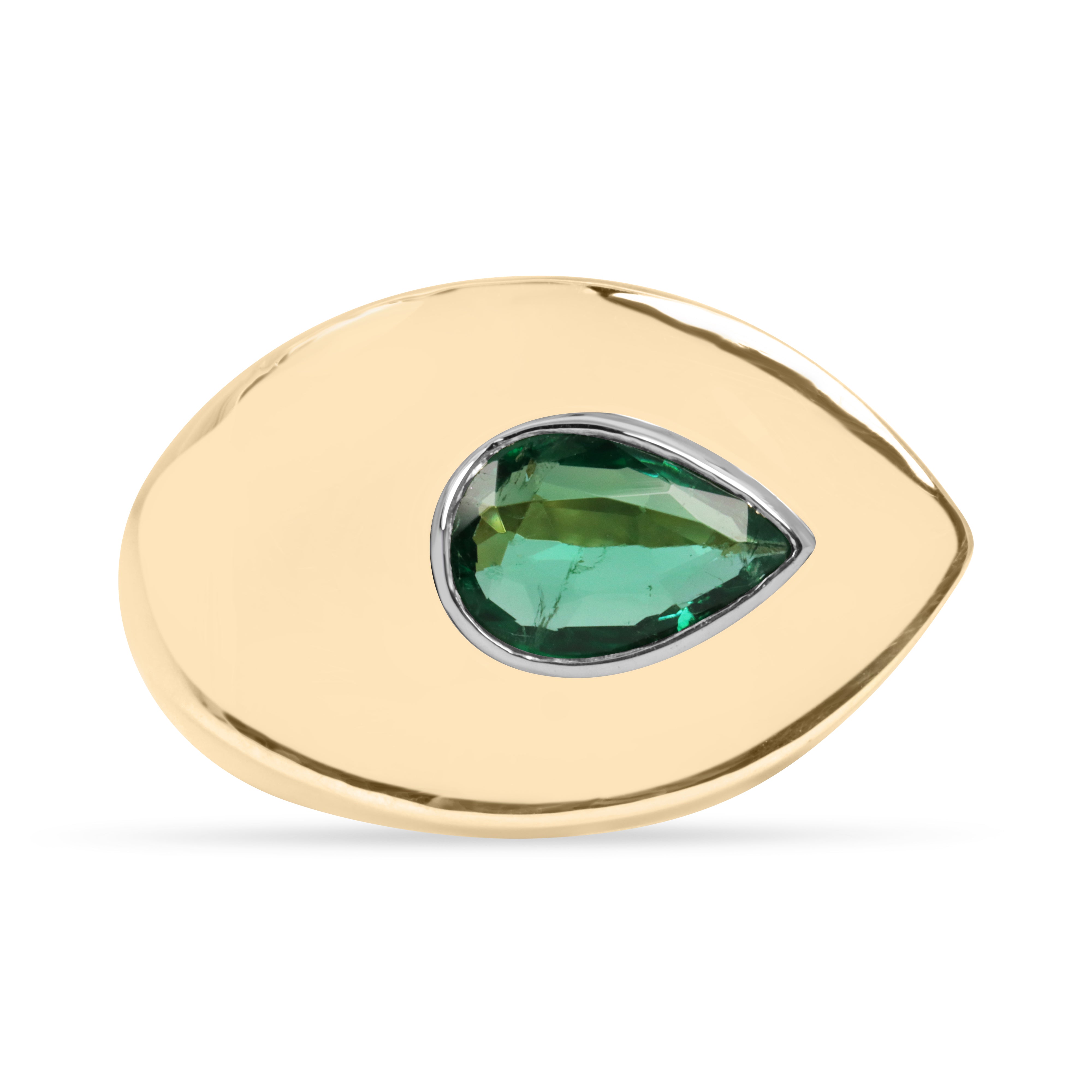 1.07cts XL East to West Pear Emerald Bezel Gypsy Ring 18K Two-Toned - JR Colombian Emeralds