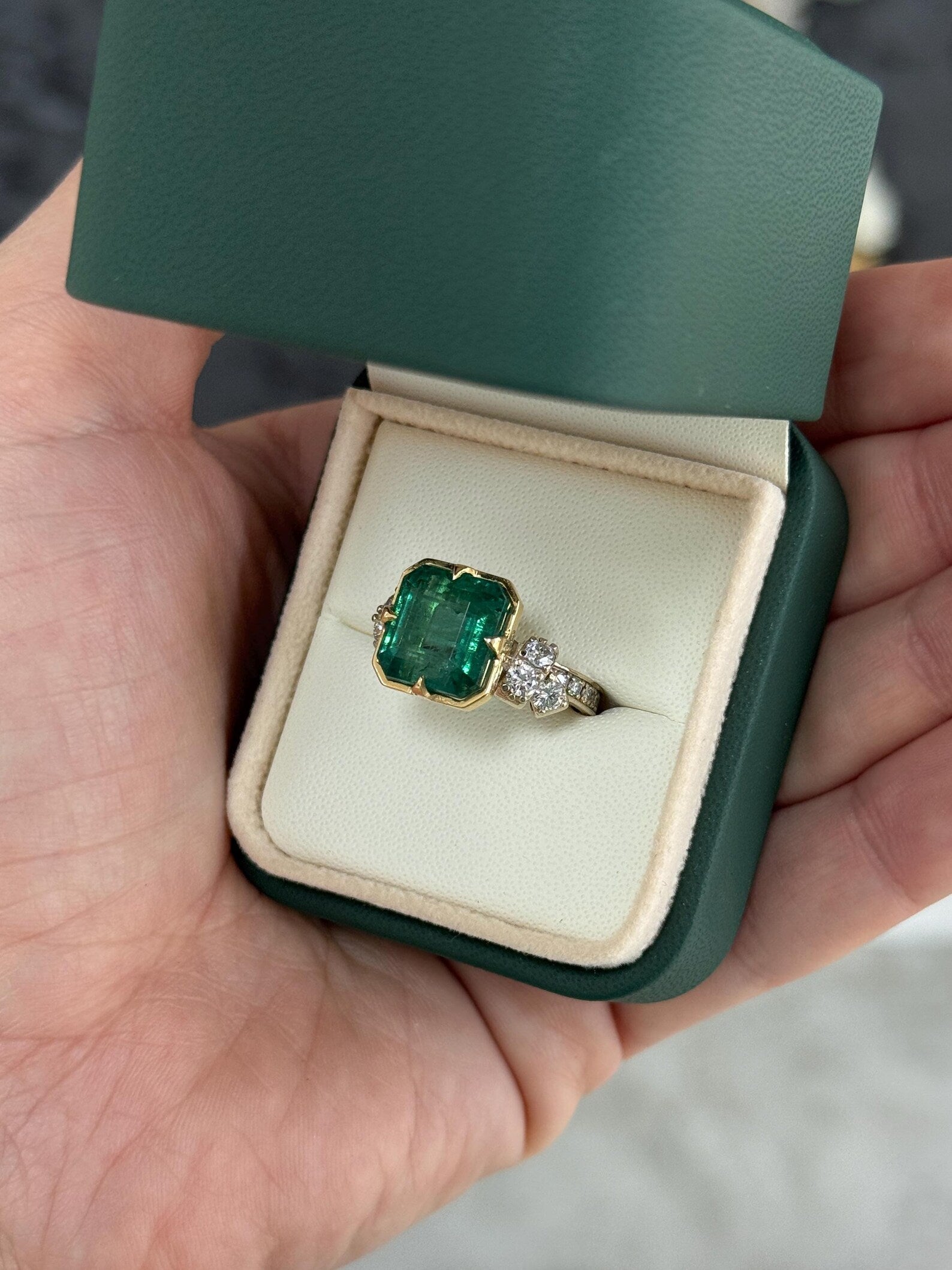 8.68tcw Compass Set Asscher Cut Emerald & Diamond Solitaire & Accents Ring 18K