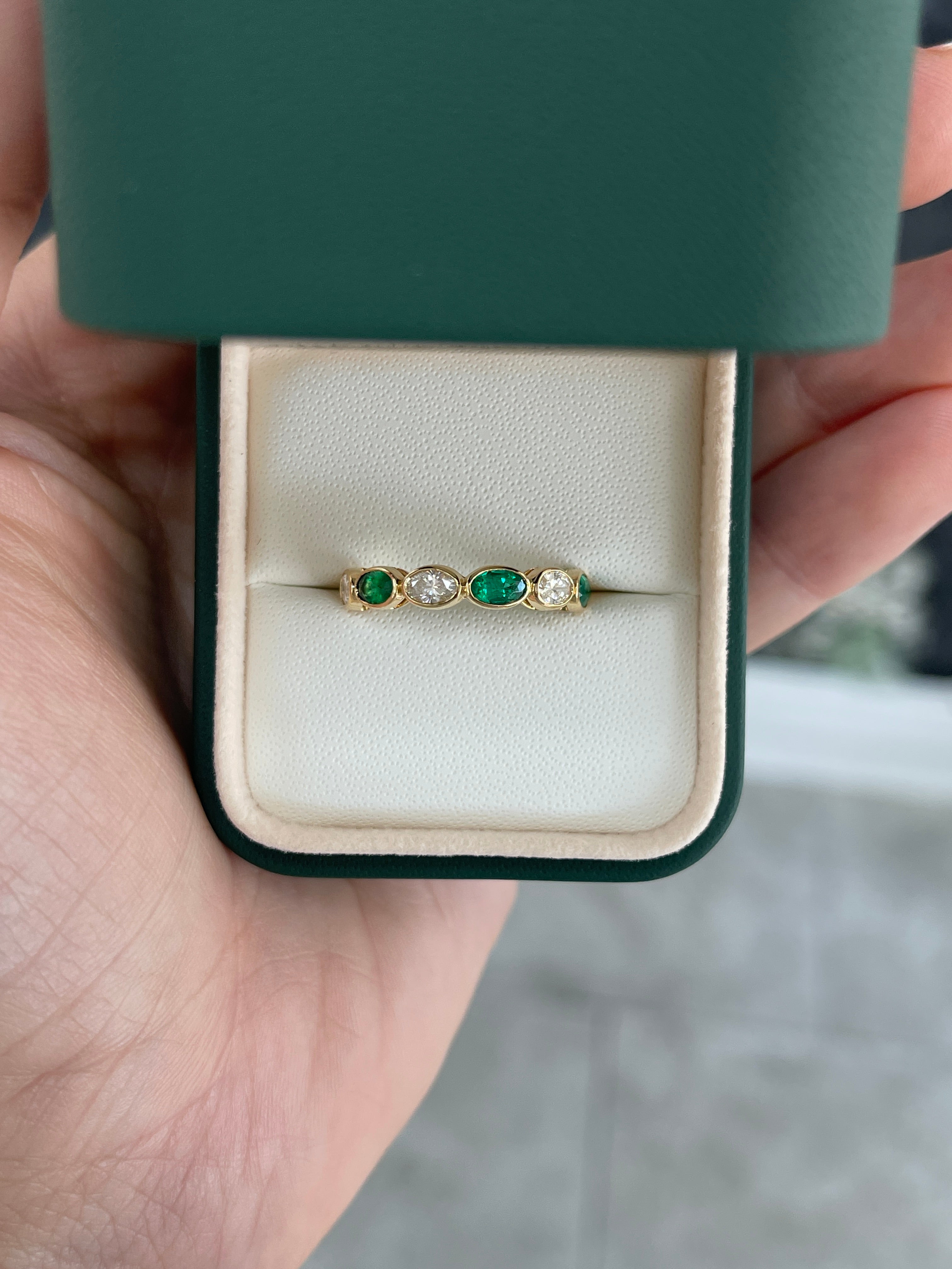 1.22tcw 18K Natural Oval Cut Emerald & Diamond Stacking Wedding Band - JR Colombian Emeralds