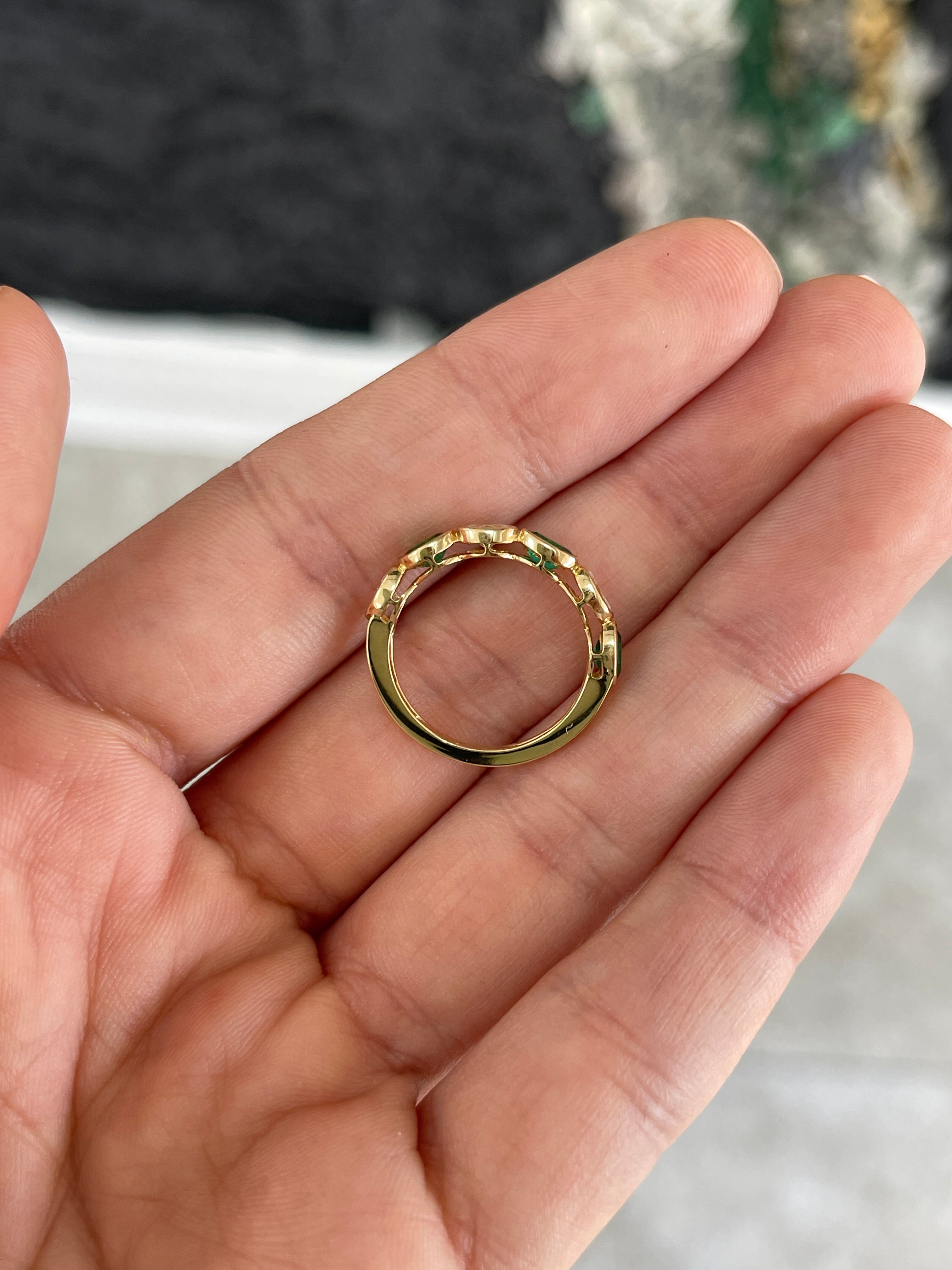 1.22tcw 18K Natural Oval Cut Emerald & Diamond Stacking Wedding Band - JR Colombian Emeralds