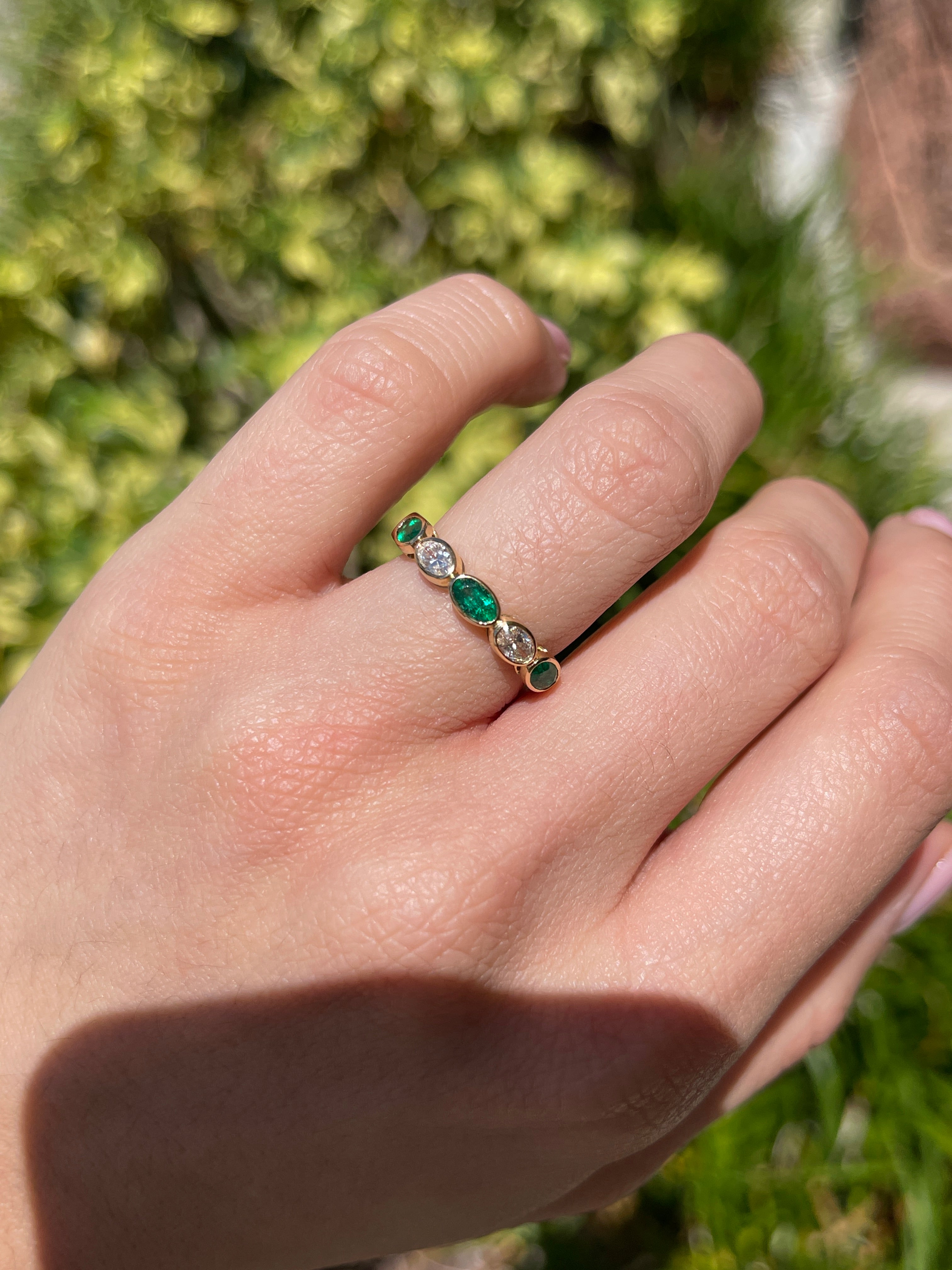 1.22tcw 18K Natural Oval Cut Emerald & Diamond Stacking Wedding Band - JR Colombian Emeralds