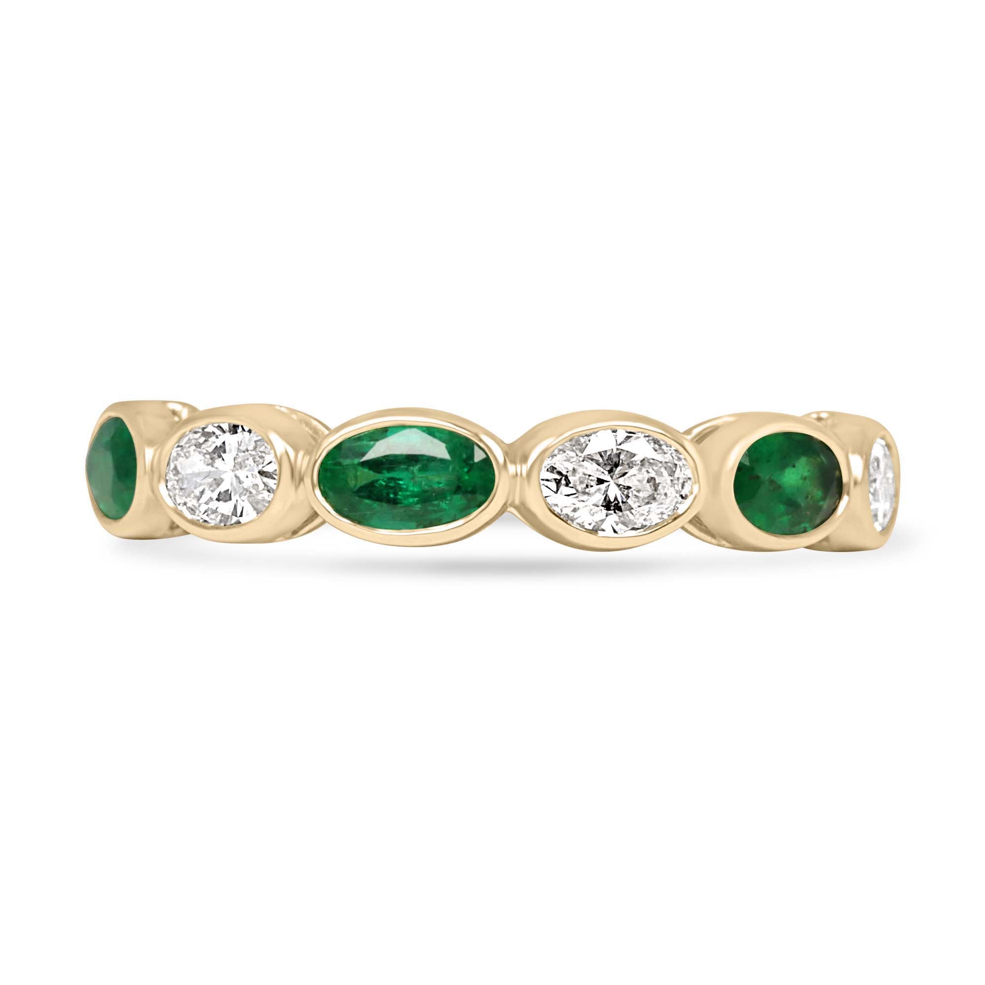 1.22tcw 18K Natural Oval Cut Emerald & Diamond Stacking Wedding Band - JR Colombian Emeralds