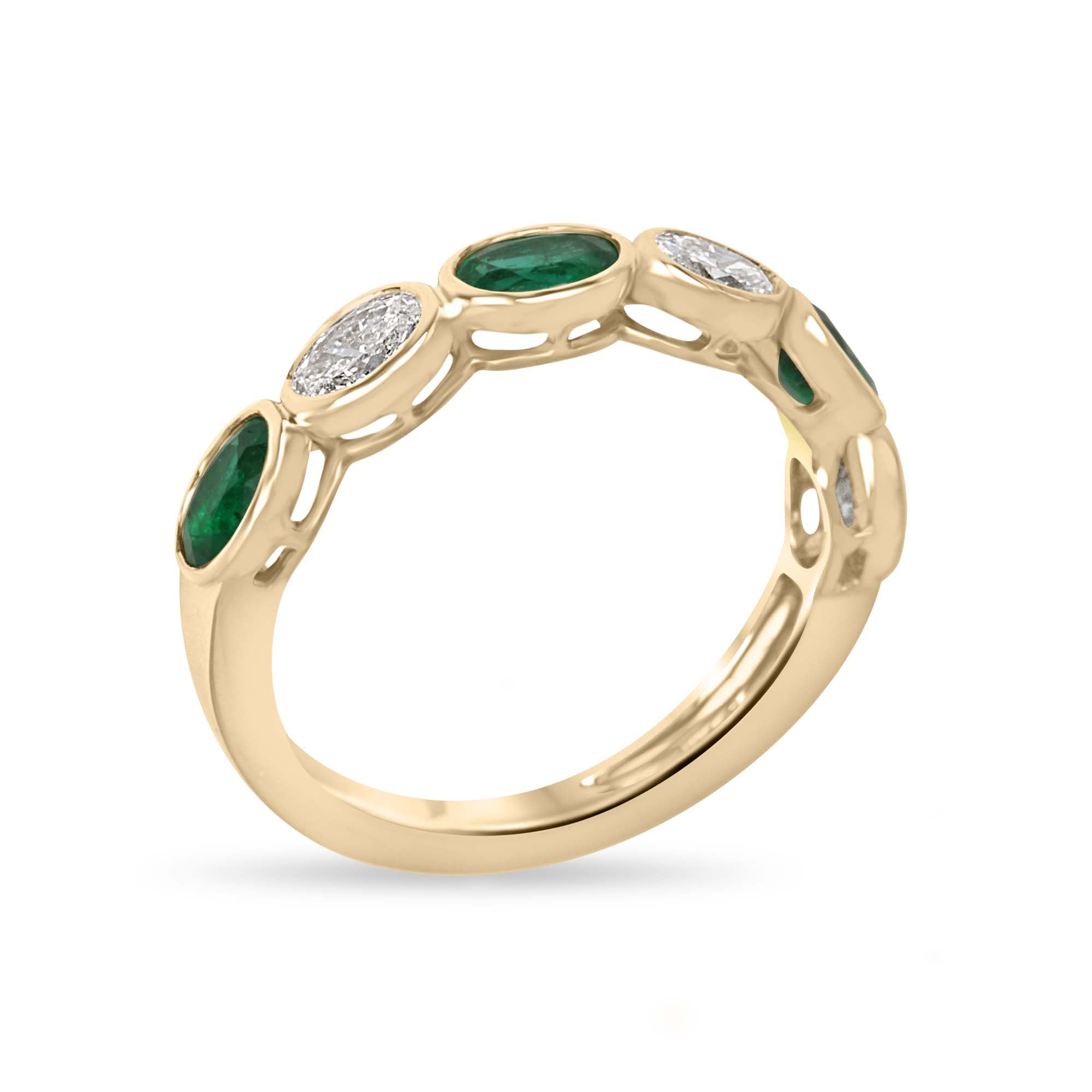 1.22tcw 18K Natural Oval Cut Emerald & Diamond Stacking Wedding Band - JR Colombian Emeralds