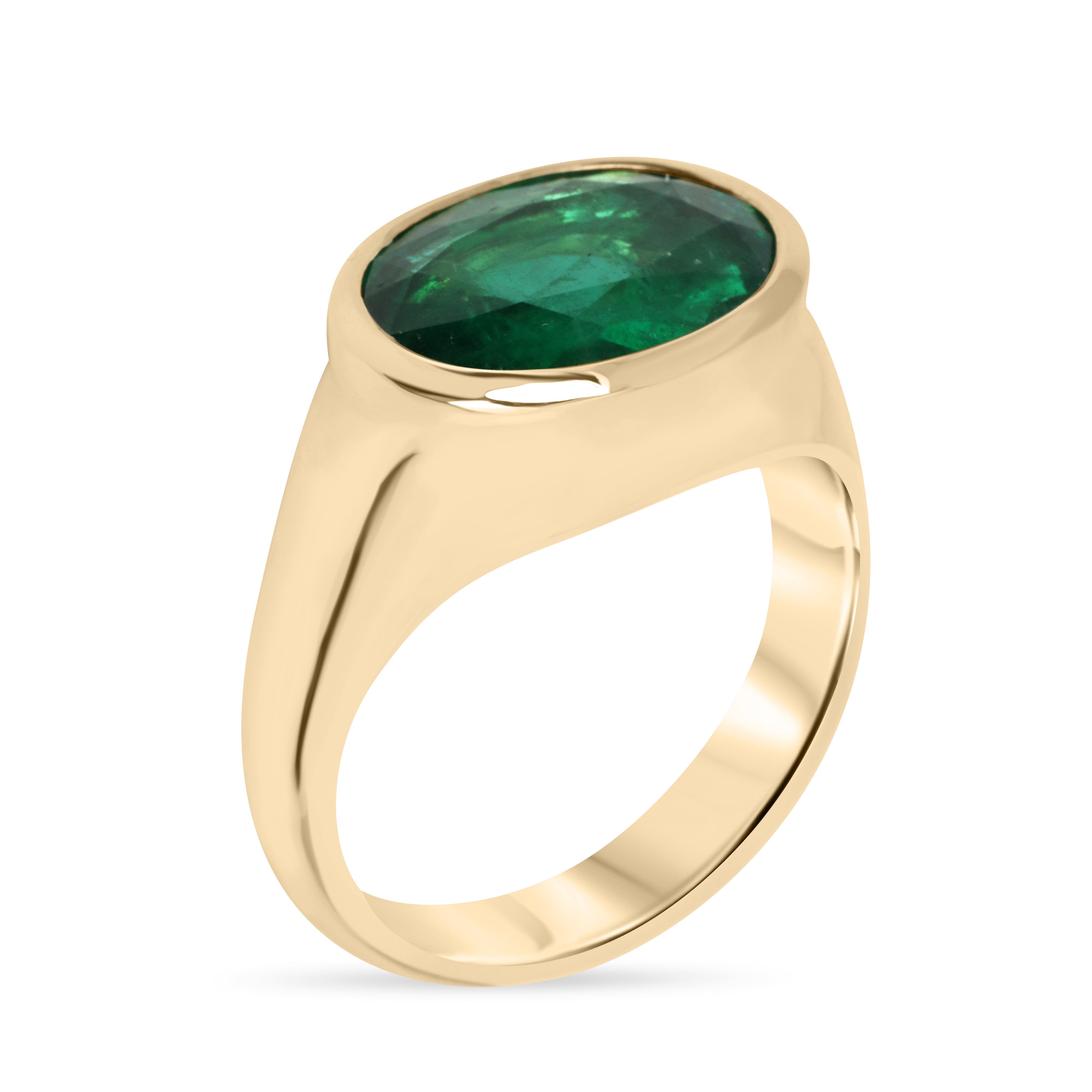 5.87 Carat East to West Oval Emerald Signet Ring 14K Gold - JR Colombian Emeralds