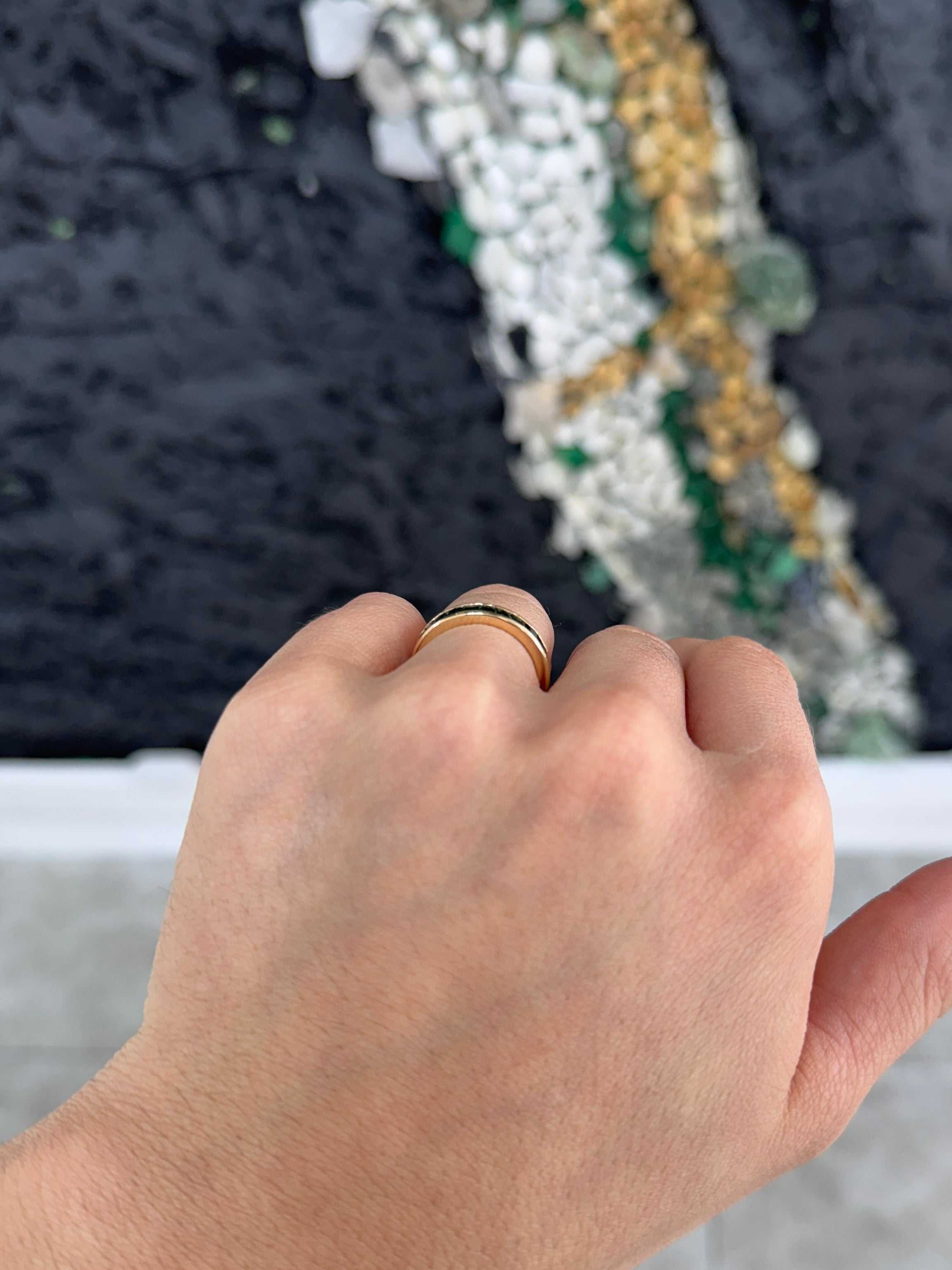 JR Colombian Emeralds 2.02tcw princess cut natural emerald eternity band in channel setting, size 6 and 8, as seen on Instagram