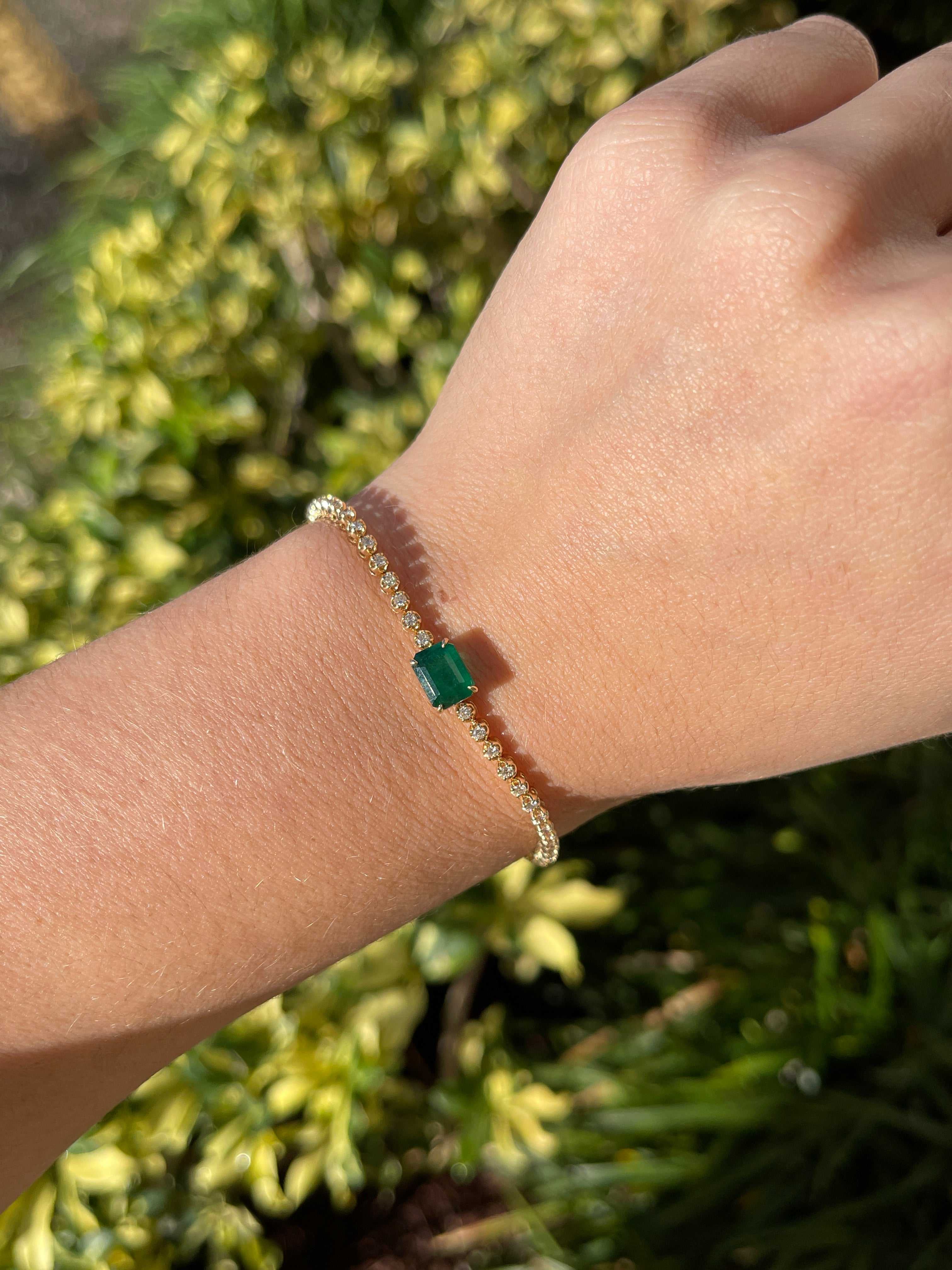 3.18tcw Emerald & Diamond Tennis Bracelet 14K Gold - JR Colombian Emeralds