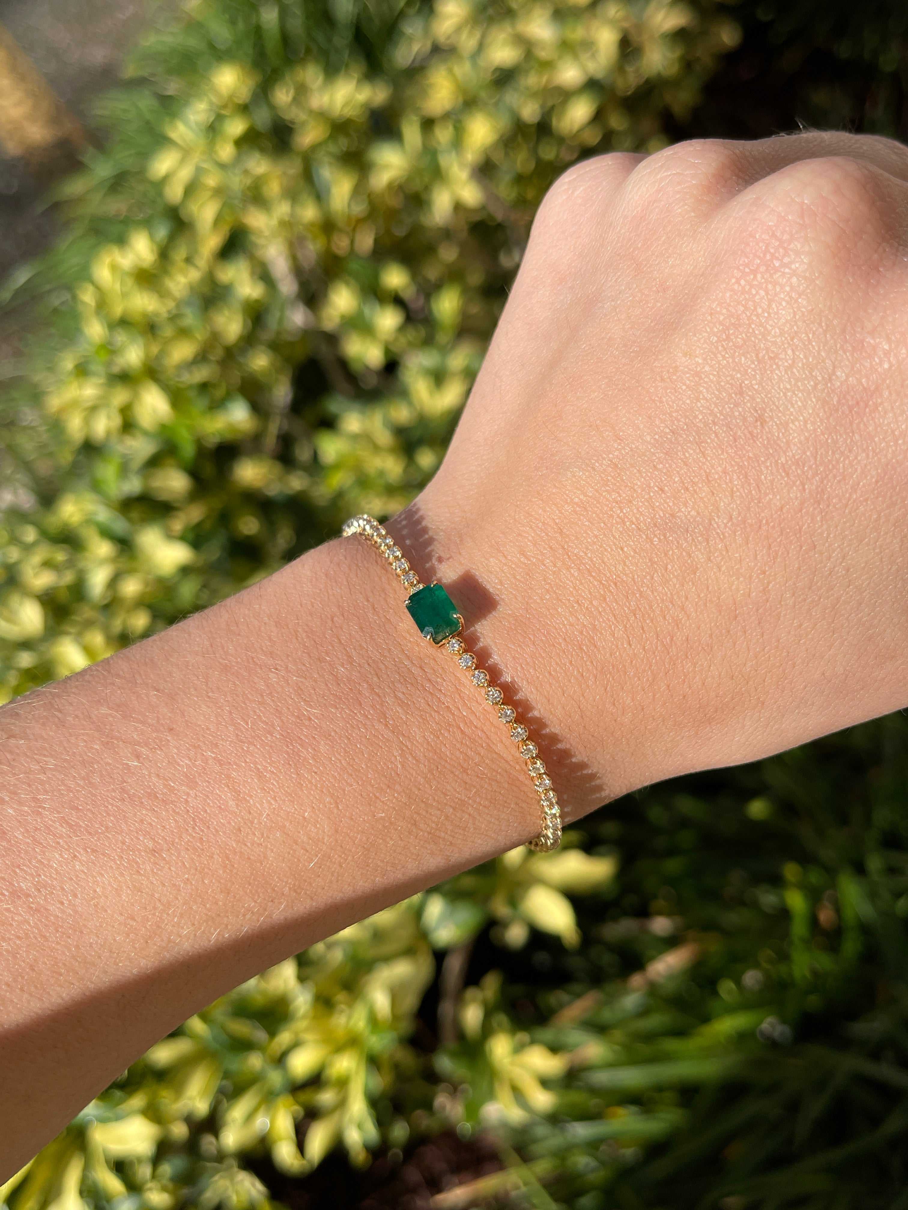 3.18tcw Emerald & Diamond Tennis Bracelet 14K Gold - JR Colombian Emeralds