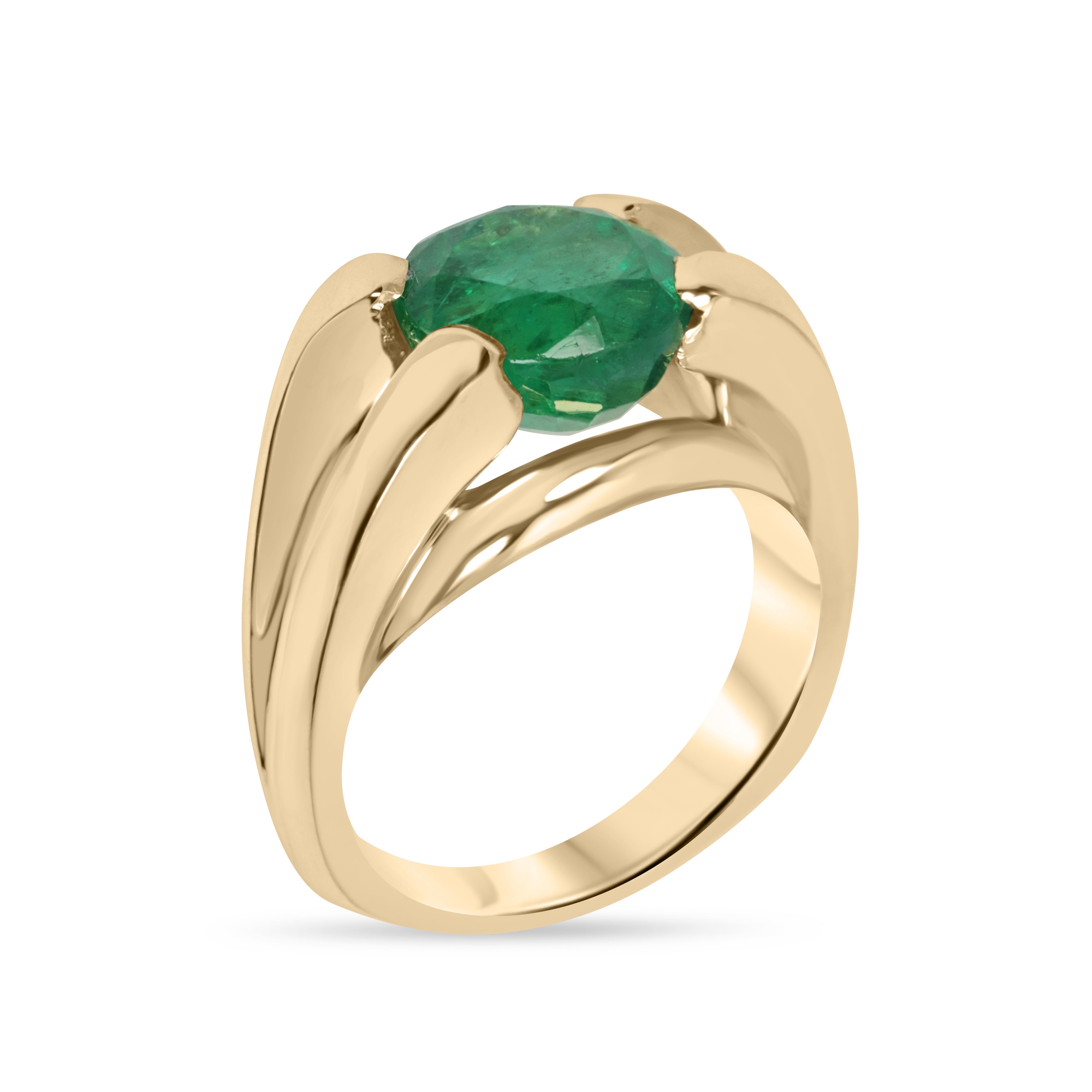 5.69ct 18K RARE Large Natural Round Cut Emerald Wide Split Shank Solitaire Ring - JR Colombian Emeralds