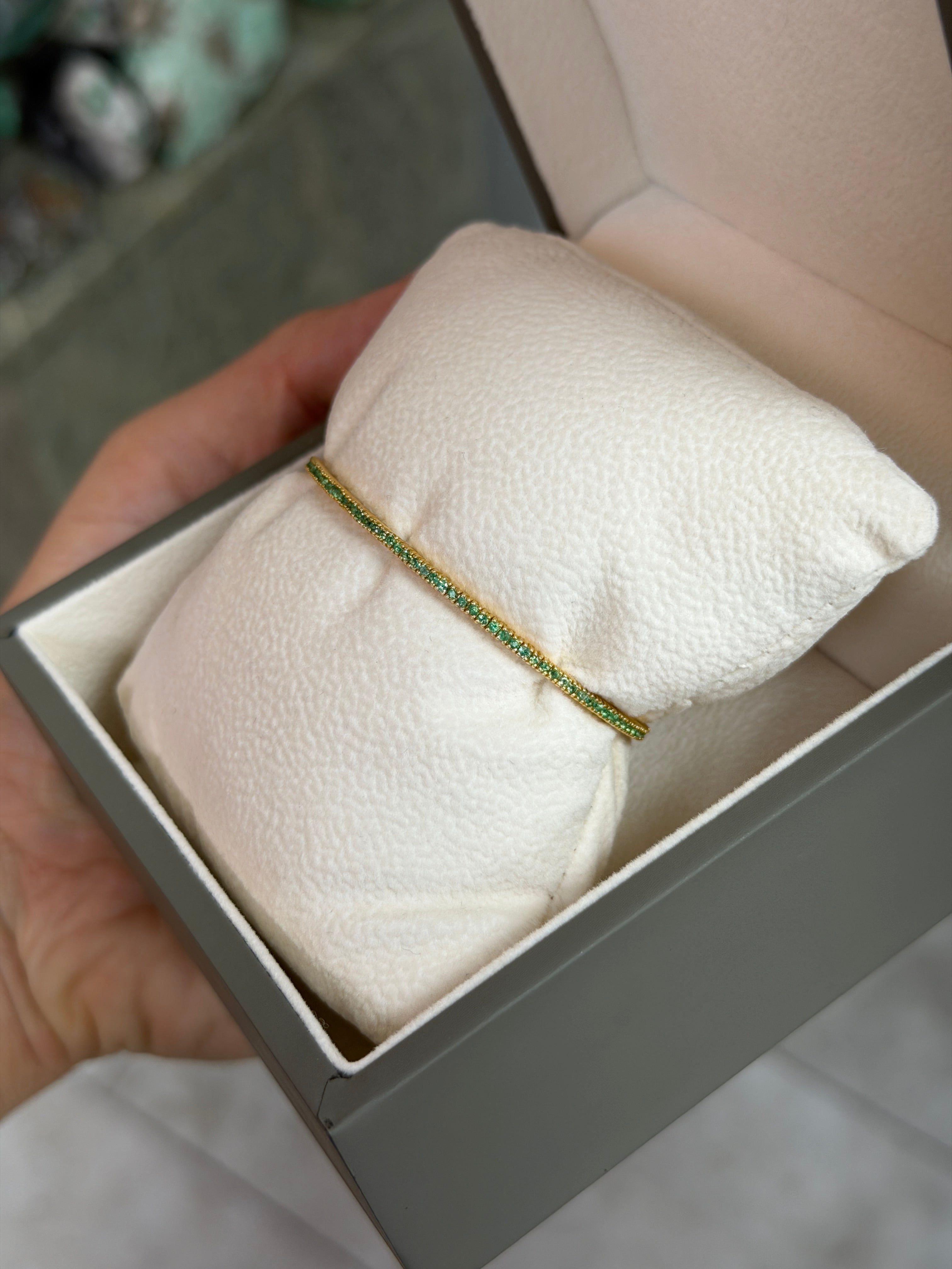 1.10tcw 14K Petite Stacking Round Cut Emerald Tennis Bracelet