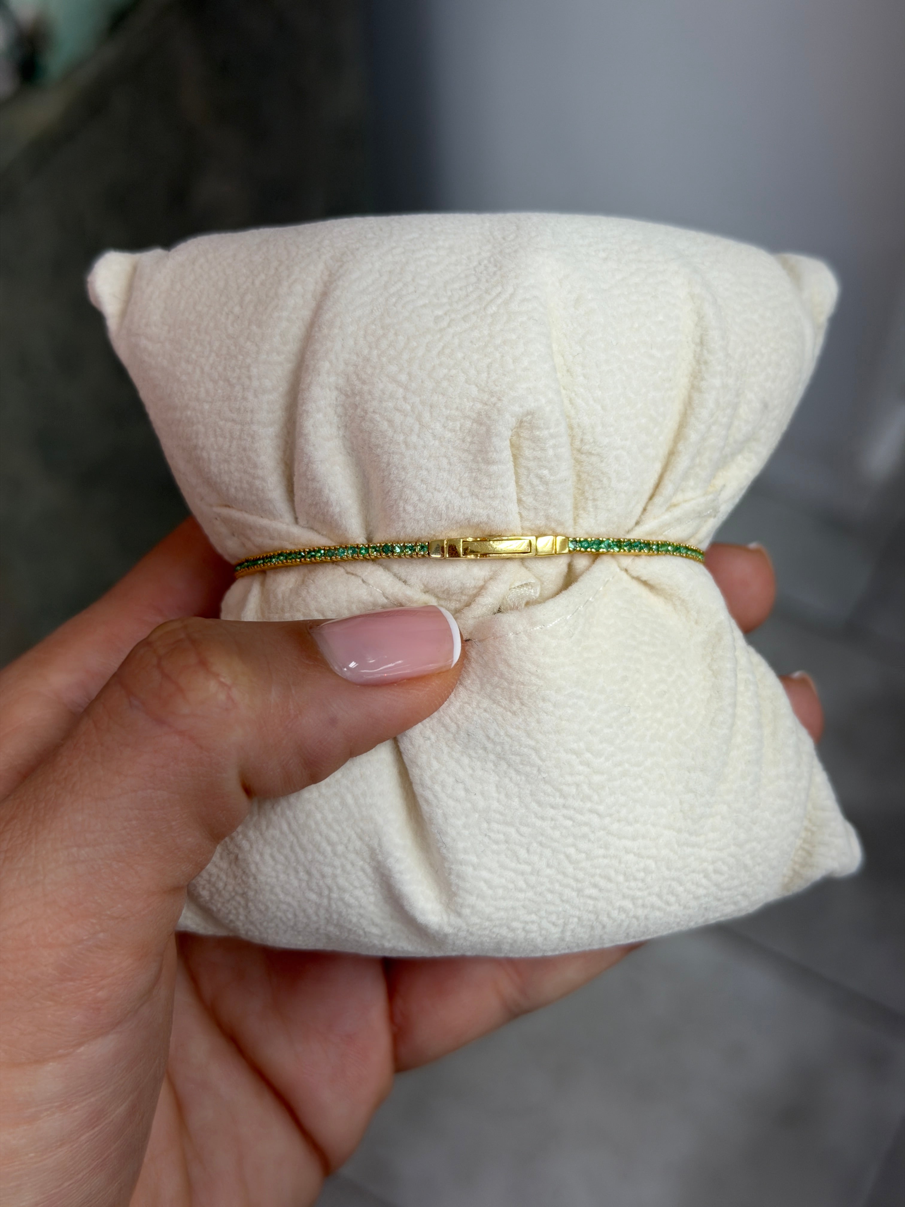 1.10tcw 14K Petite Stacking Round Cut Emerald Tennis Bracelet