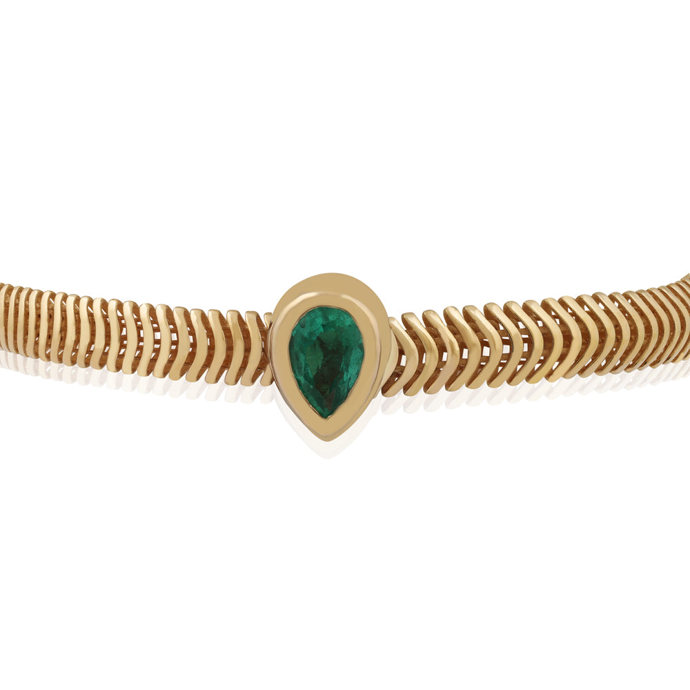 Teardrop Emerald and Diamond Snake Chain Bracelet in 14K Gold – Elegant Fine Jewelry, 6.5 Inches - JR Colombian Emeralds