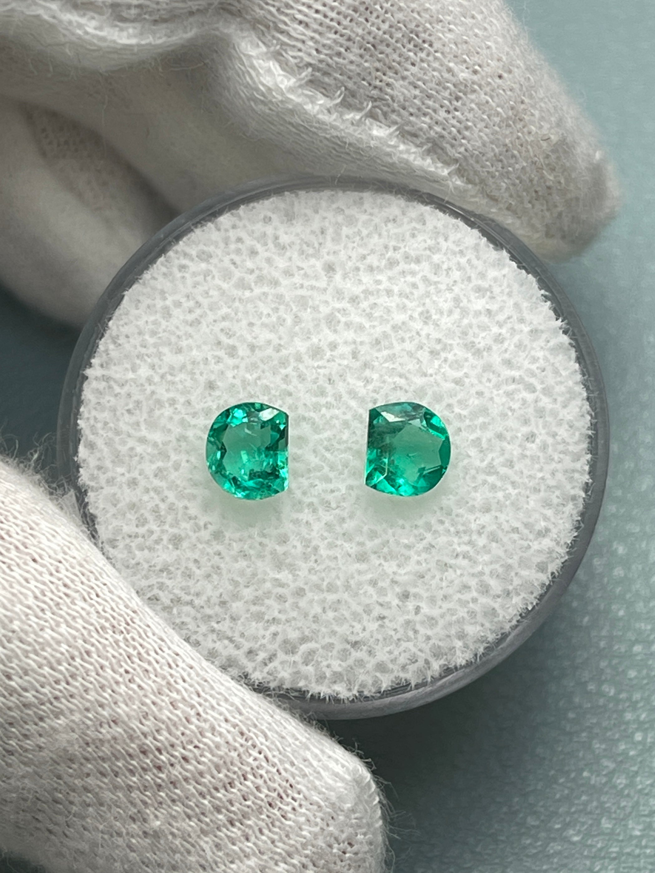0.80tcw 5x4 Matching Pair Green Natural Loose Colombian Emerald Half Moons - JR Colombian Emeralds