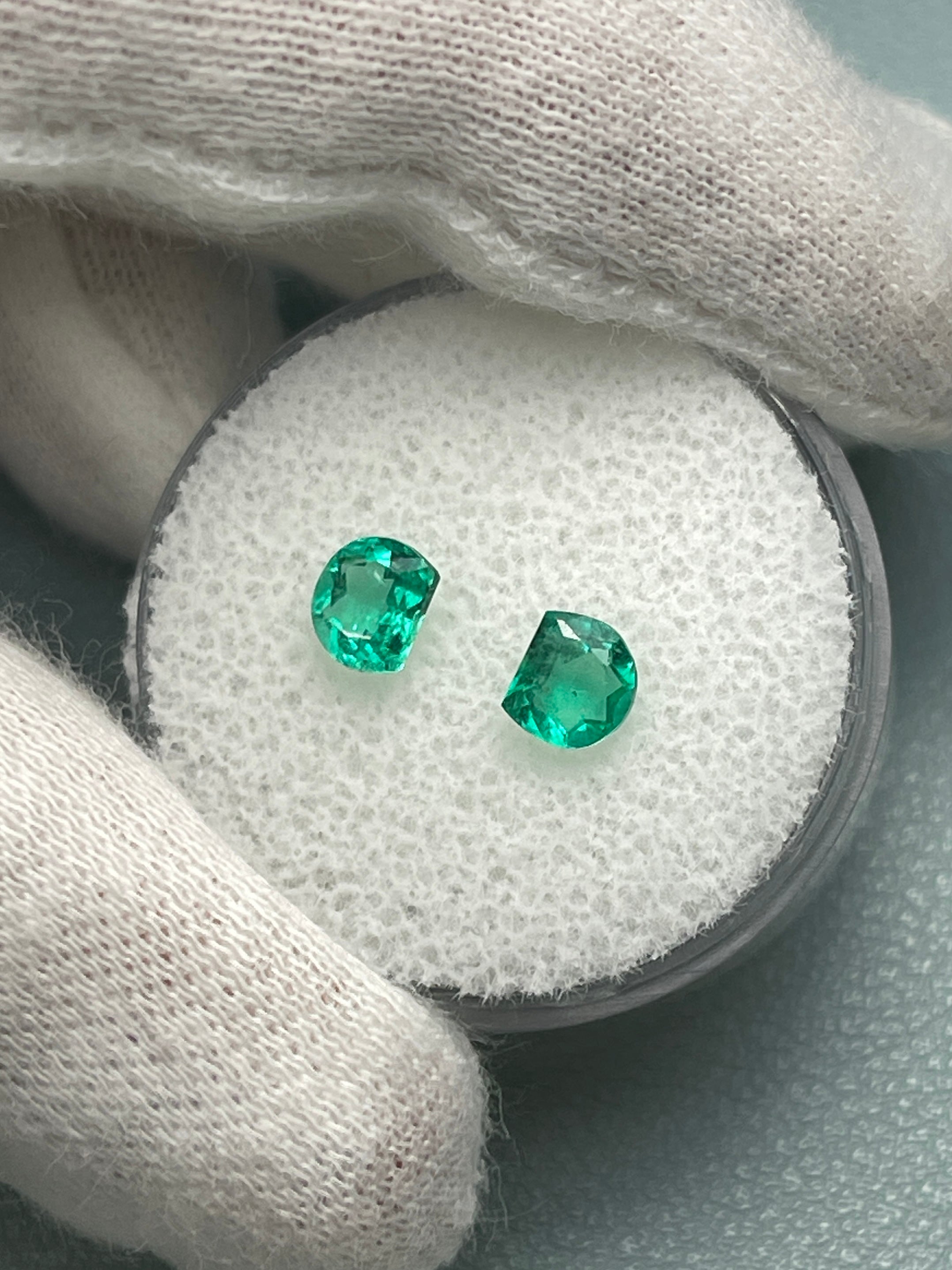 0.80tcw 5x4 Matching Pair Green Natural Loose Colombian Emerald Half Moons - JR Colombian Emeralds