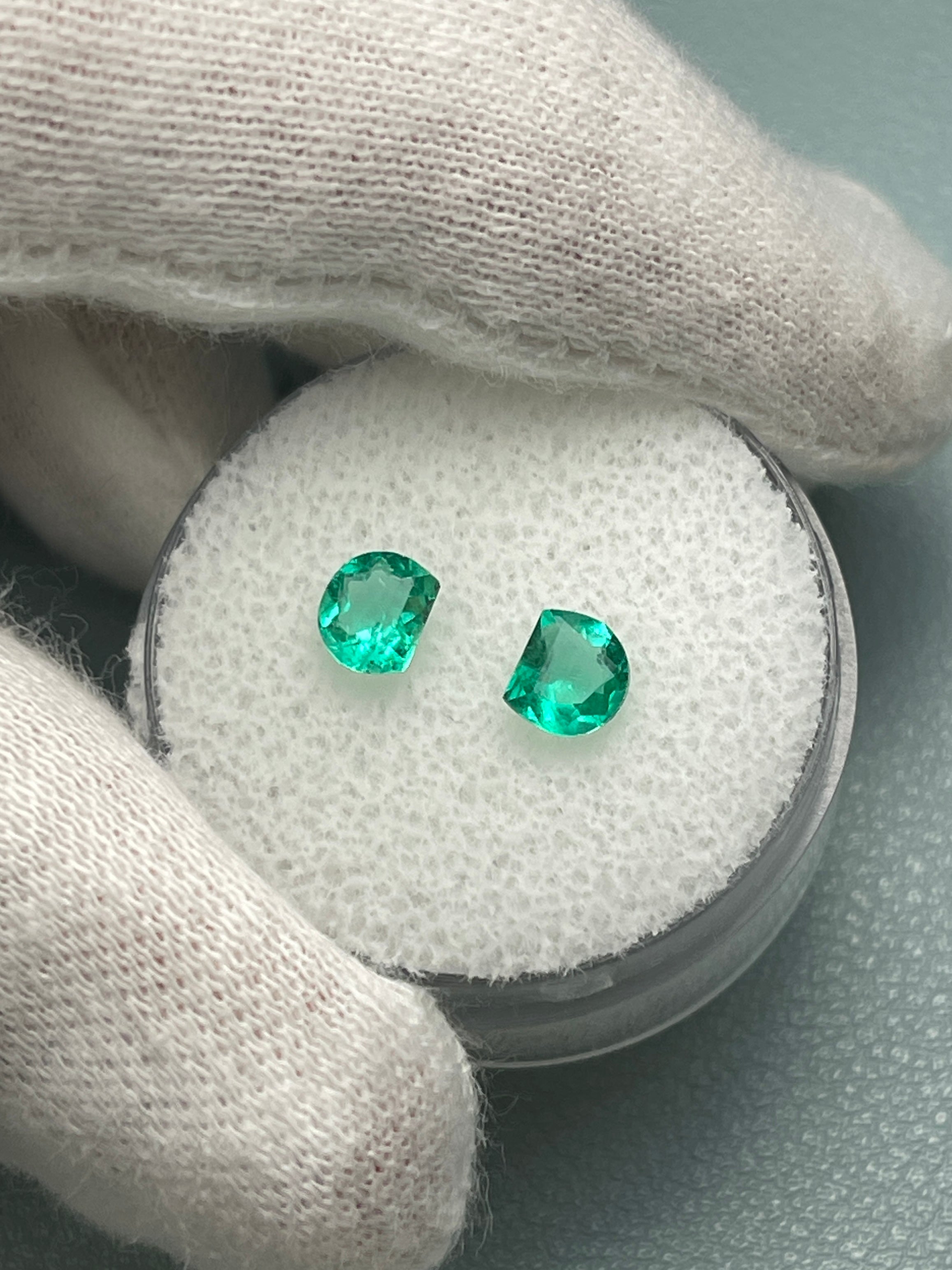 0.80tcw 5x4 Matching Pair Green Natural Loose Colombian Emerald Half Moons - JR Colombian Emeralds