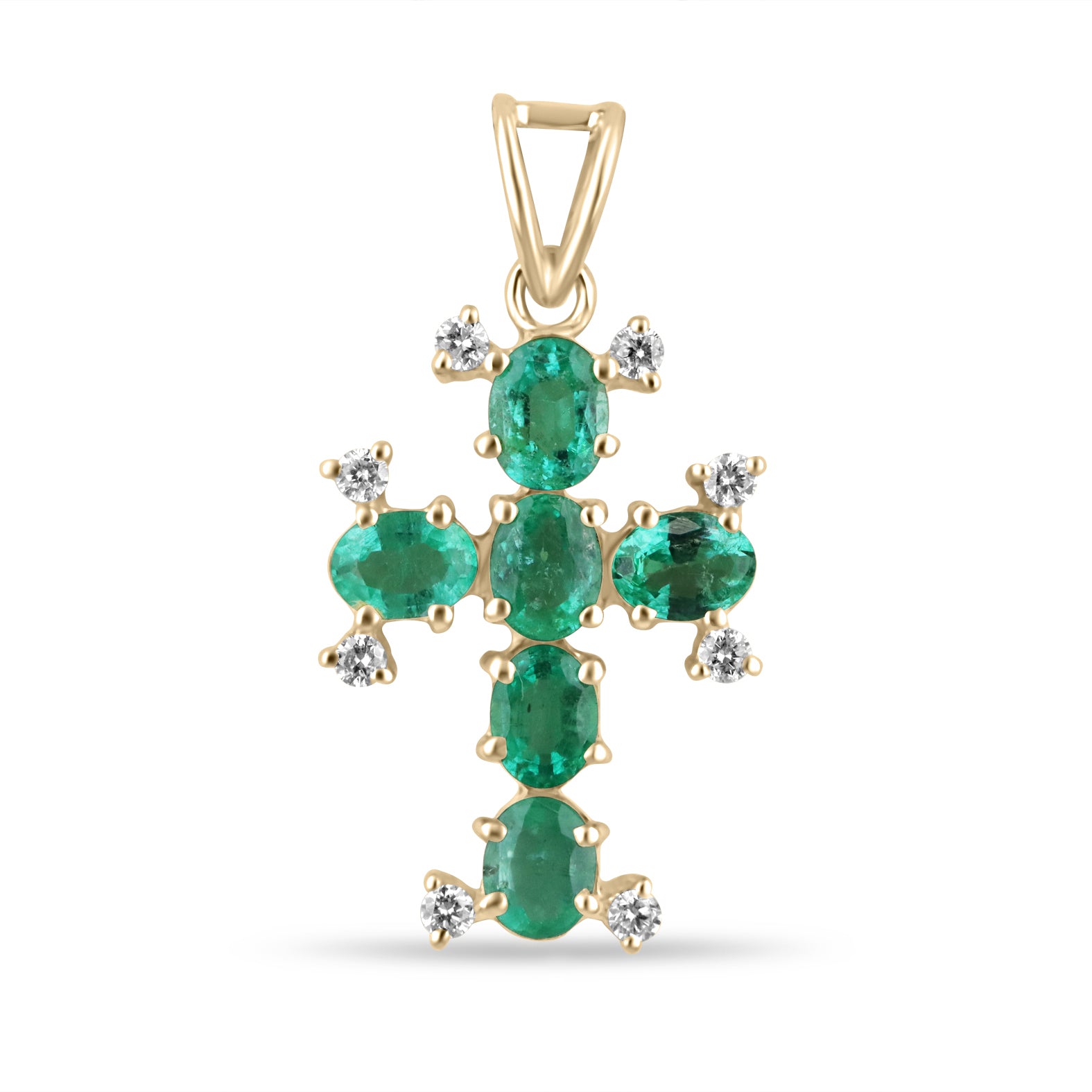 1.05tcw Oval Emerald & Diamond Cross Pendant 14K - JR Colombian Emeralds