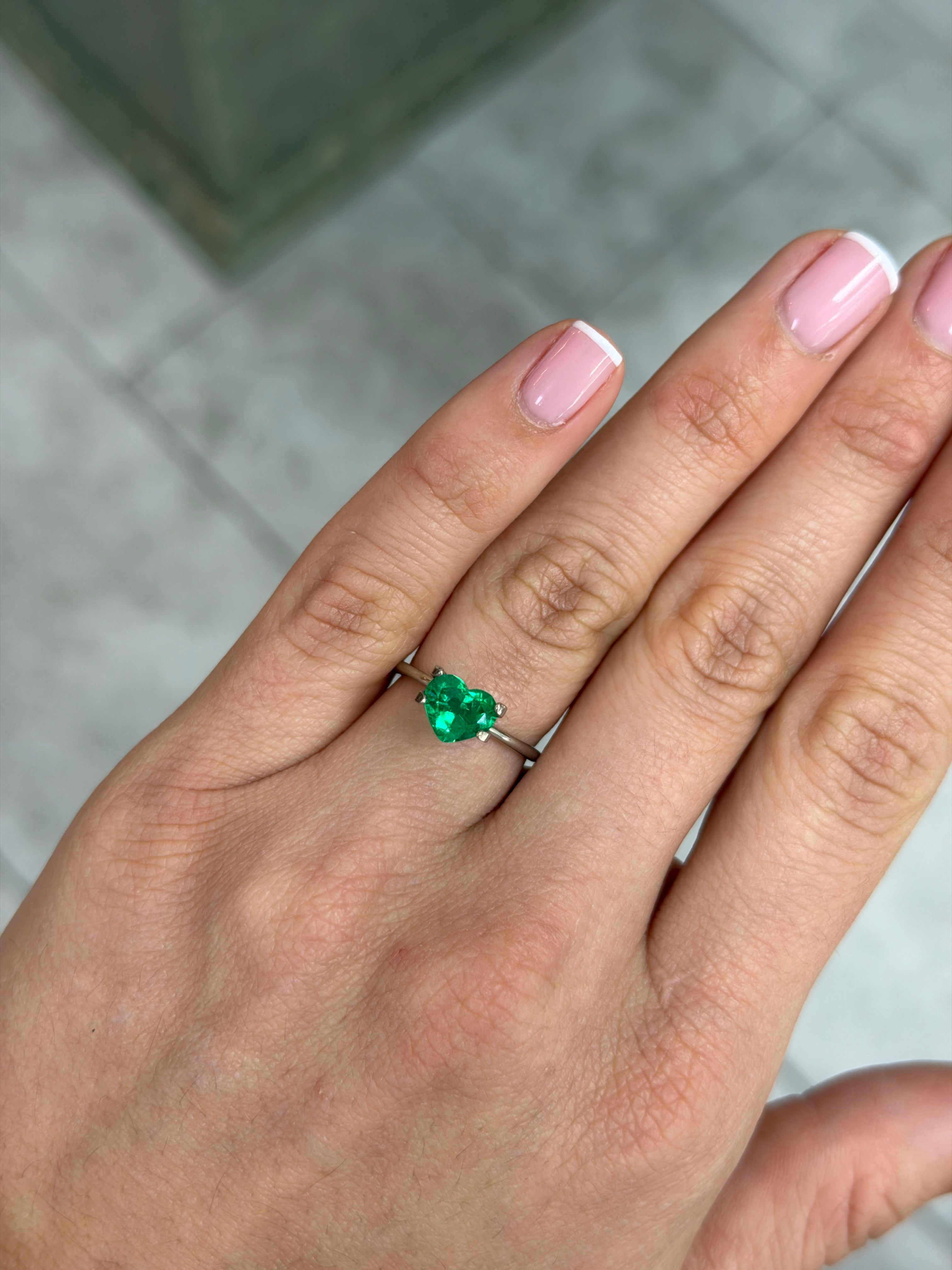 1.08 carat AAA+ old mine Muzo green Colombian emerald loose heart cut gemstone from JR Colombian Emeralds.