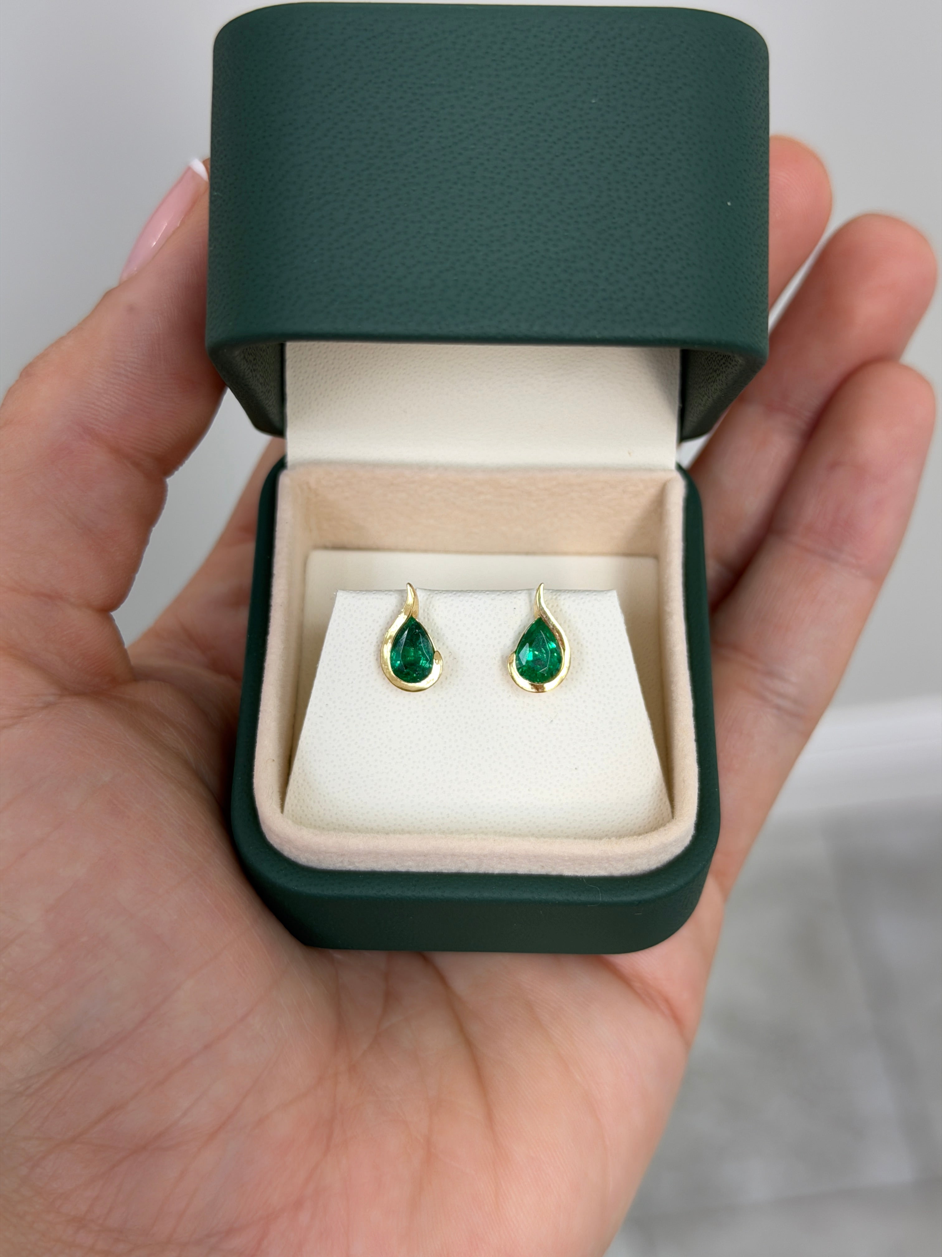 1.10tcw Genie In a Bottle AAA+ Emerald Teardrop Studs 18K