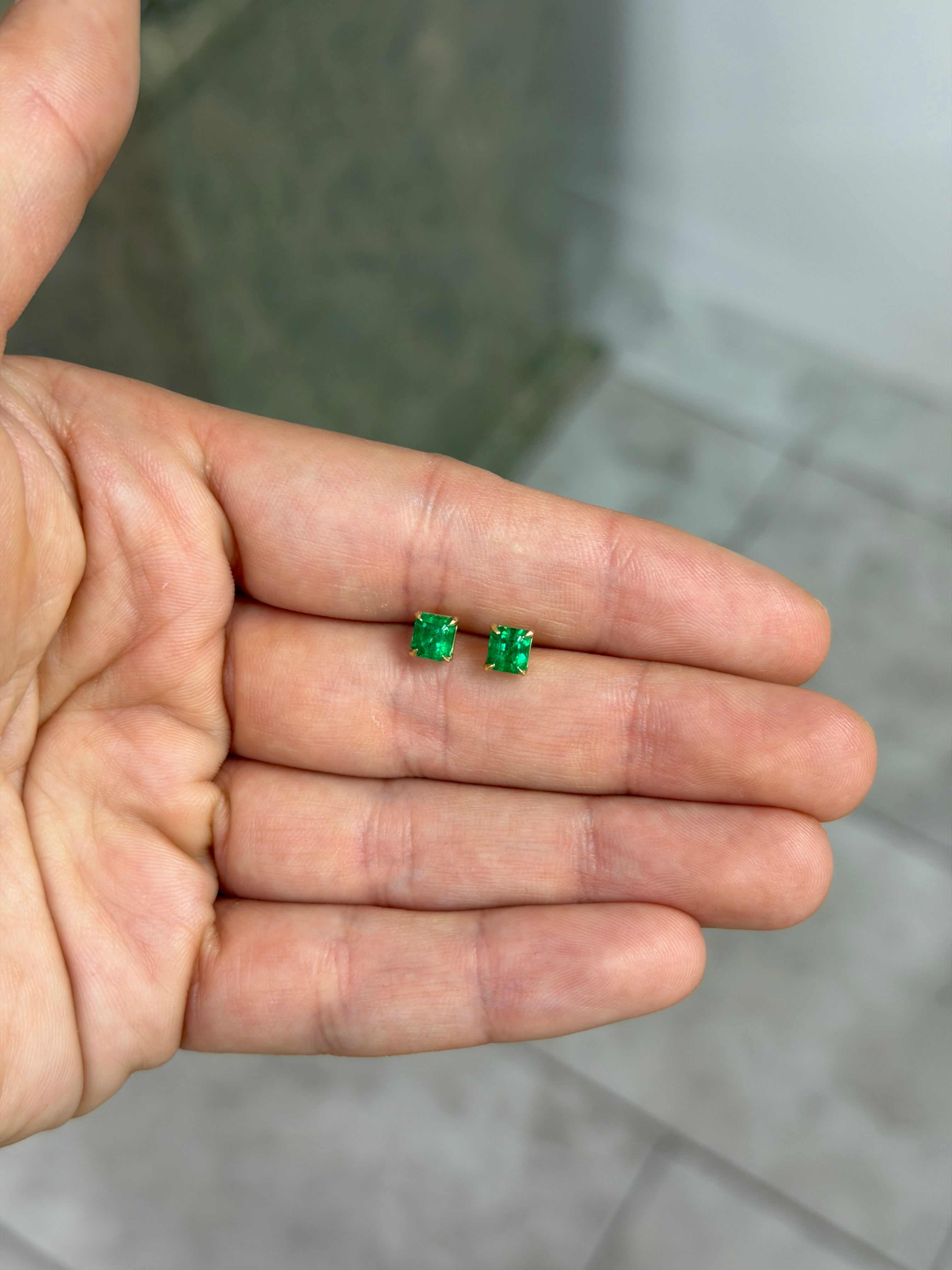 1.26tcw AAA+ Everyday Asscher Cut Colombian Emerald Studs 18K