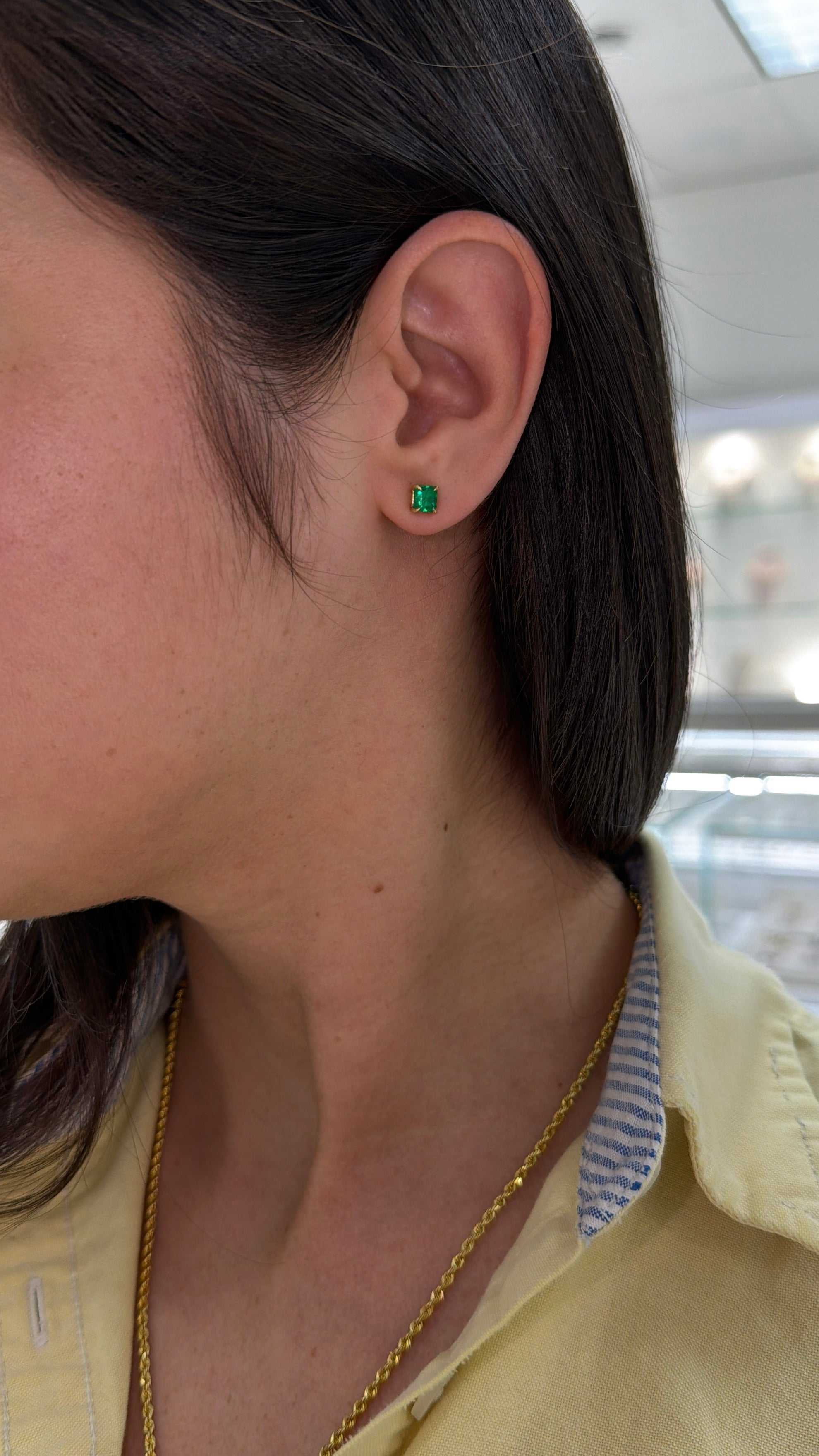 1.26tcw AAA+ Everyday Asscher Cut Colombian Emerald Studs 18K