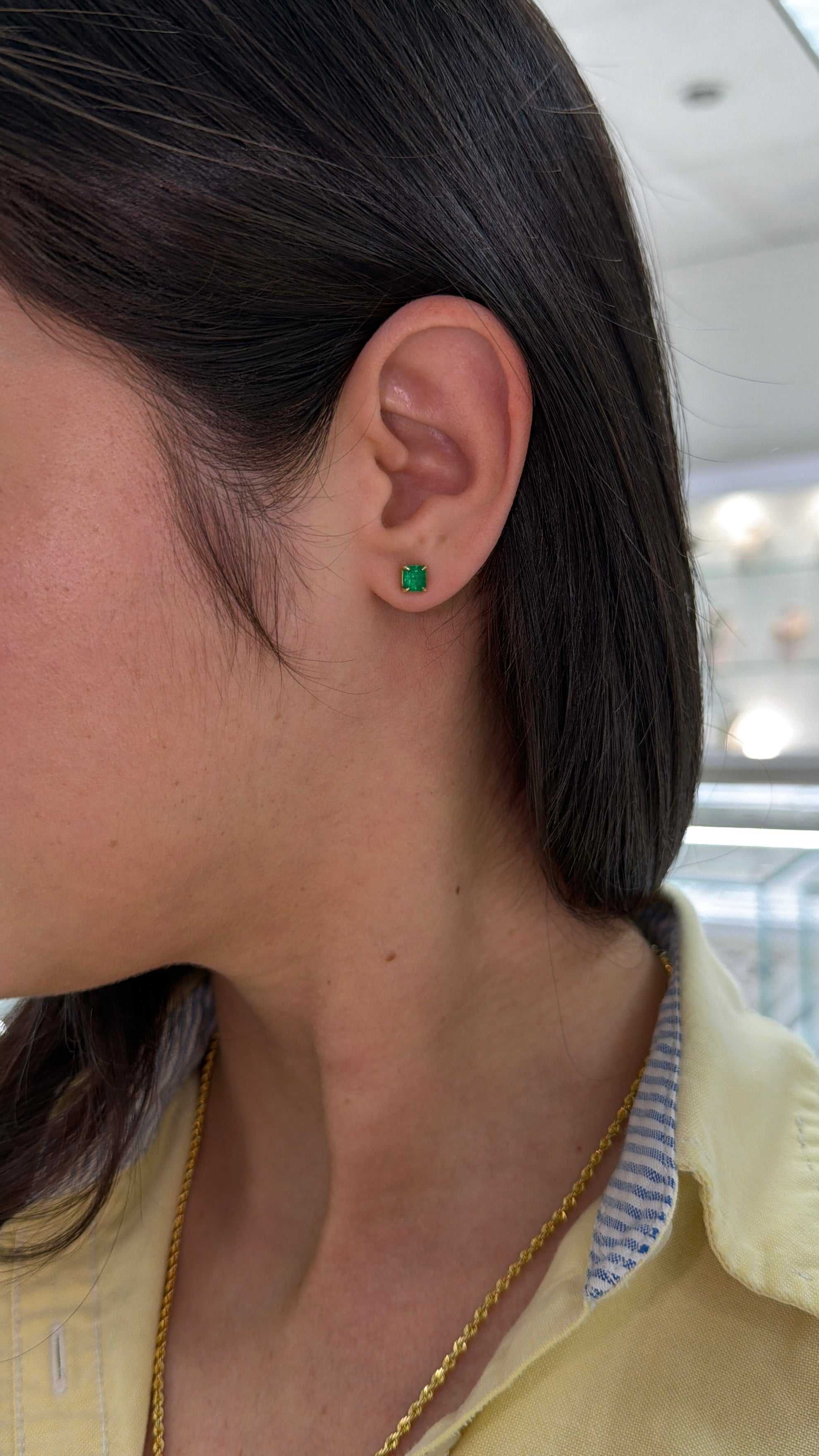 1.26tcw AAA+ Everyday Asscher Cut Colombian Emerald Studs 18K