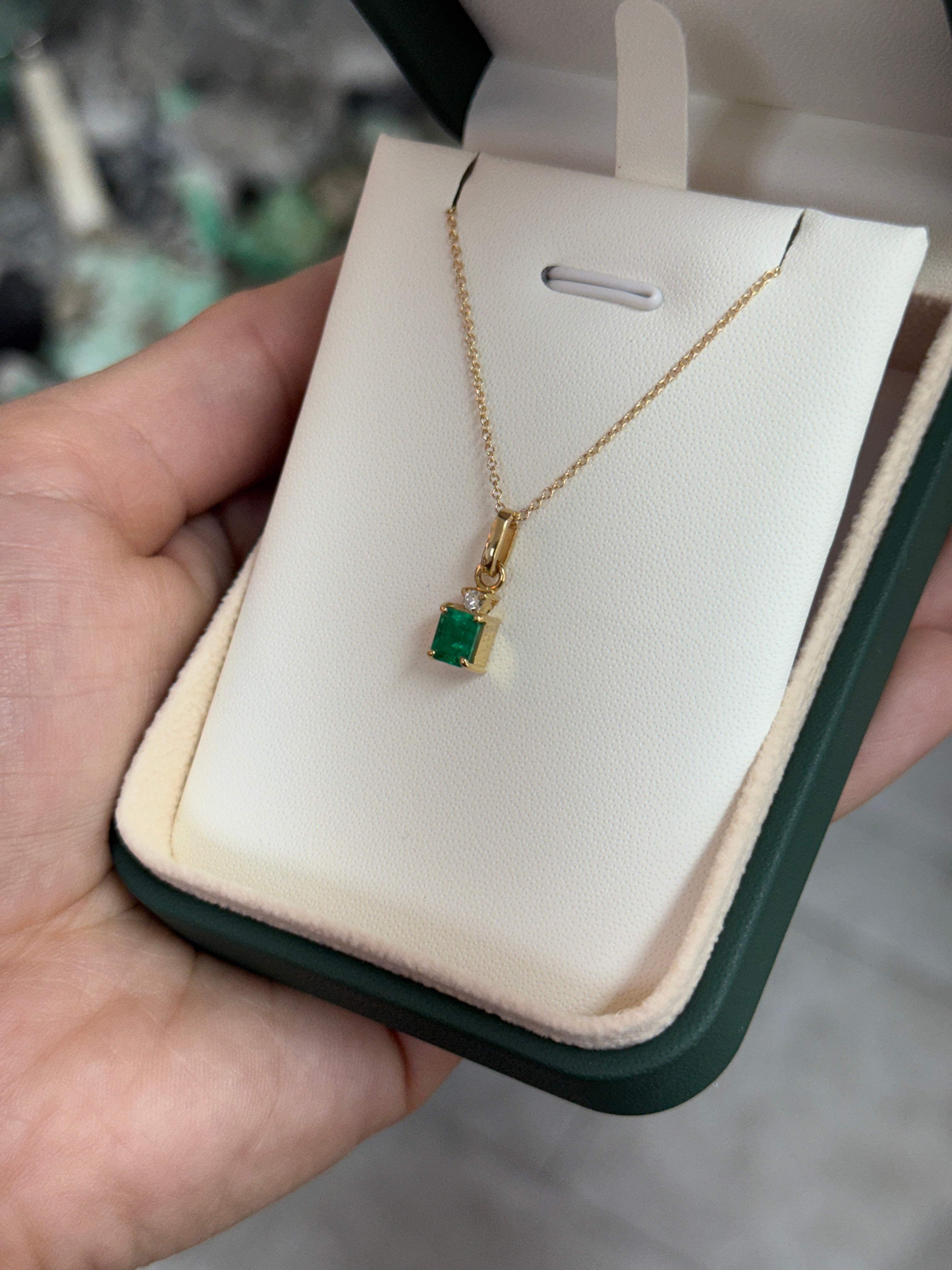 1.40tcw AAA+ Muzo Emerald Cut Colombian Emerald Solitaire Pendant with Diamond Accent 18K